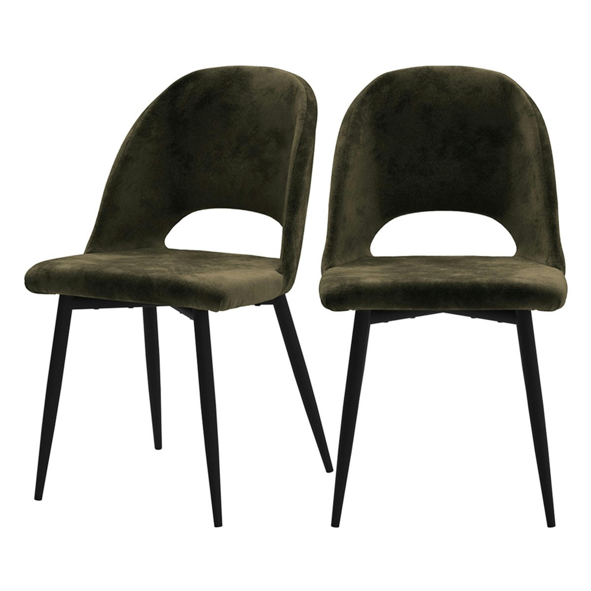 PÉNÉLOPE - Chaise en velours vert et pieds métal noir (lot de 2)