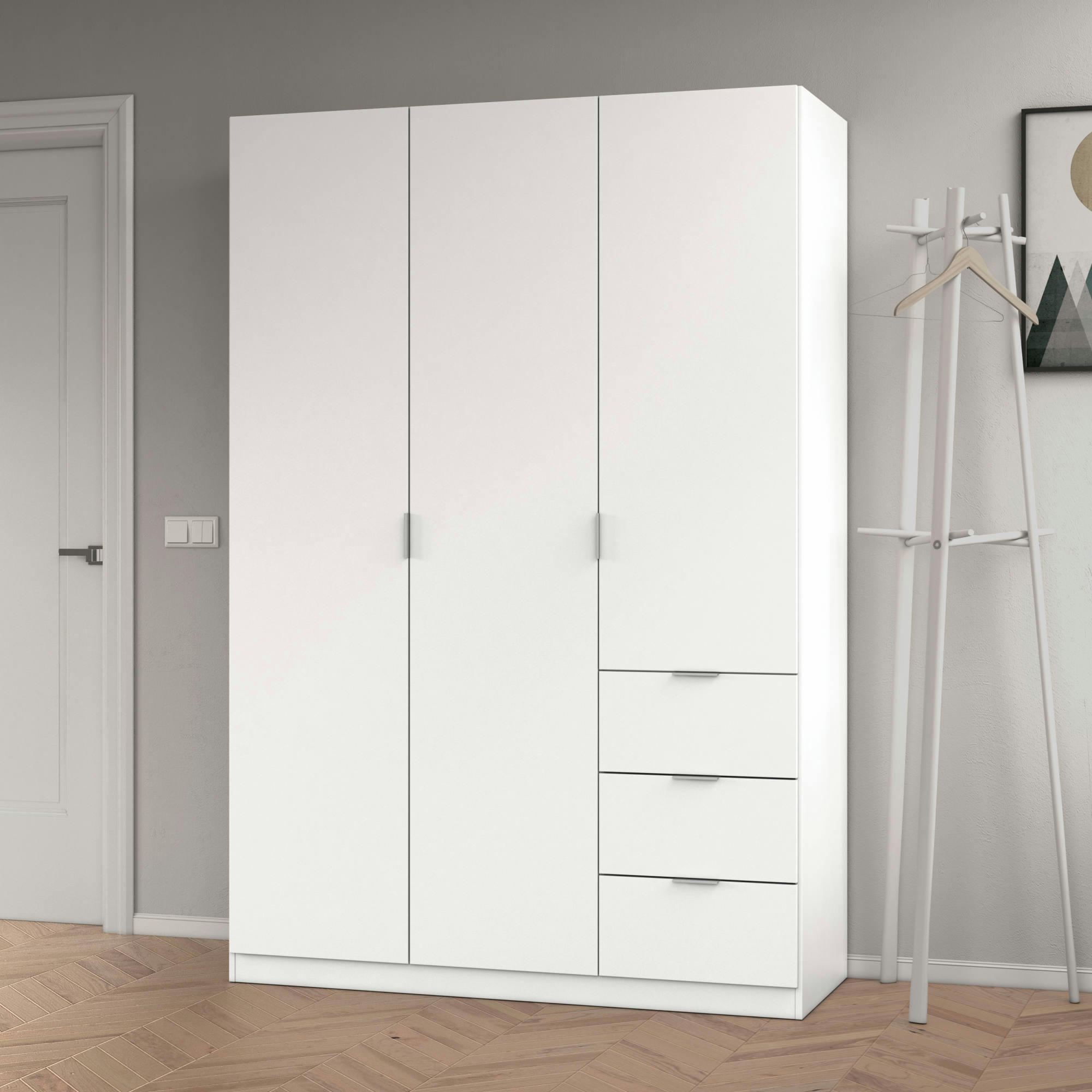 FULLERTON - Garde-robe à 3 portes et 3 tiroirs effet bois blanc