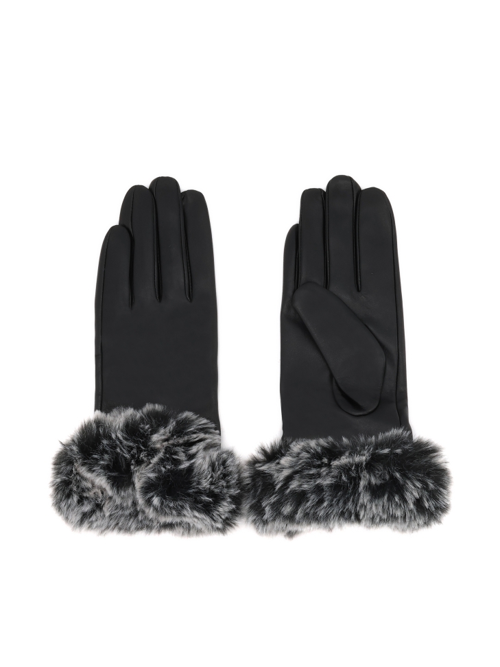 Leather gloves with synthetic fur trim