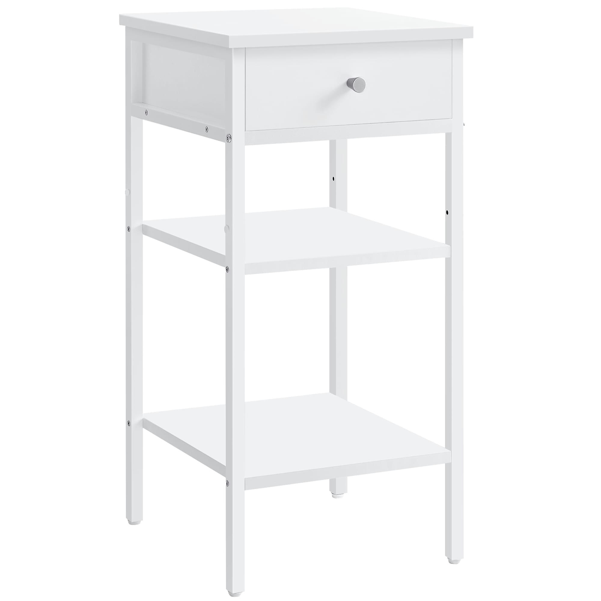 - Table de chevet 1 tiroir 2 étagères effet bois blanc