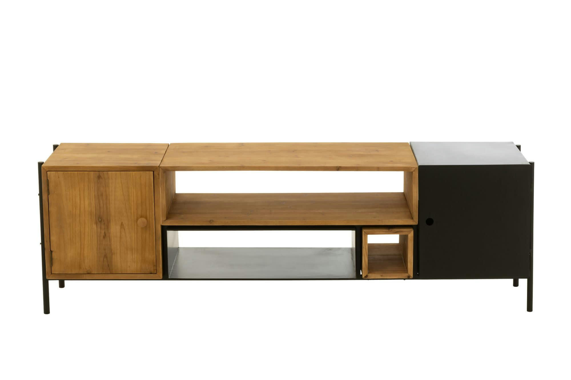 BINA - Meuble TV en bois et métal noir L160