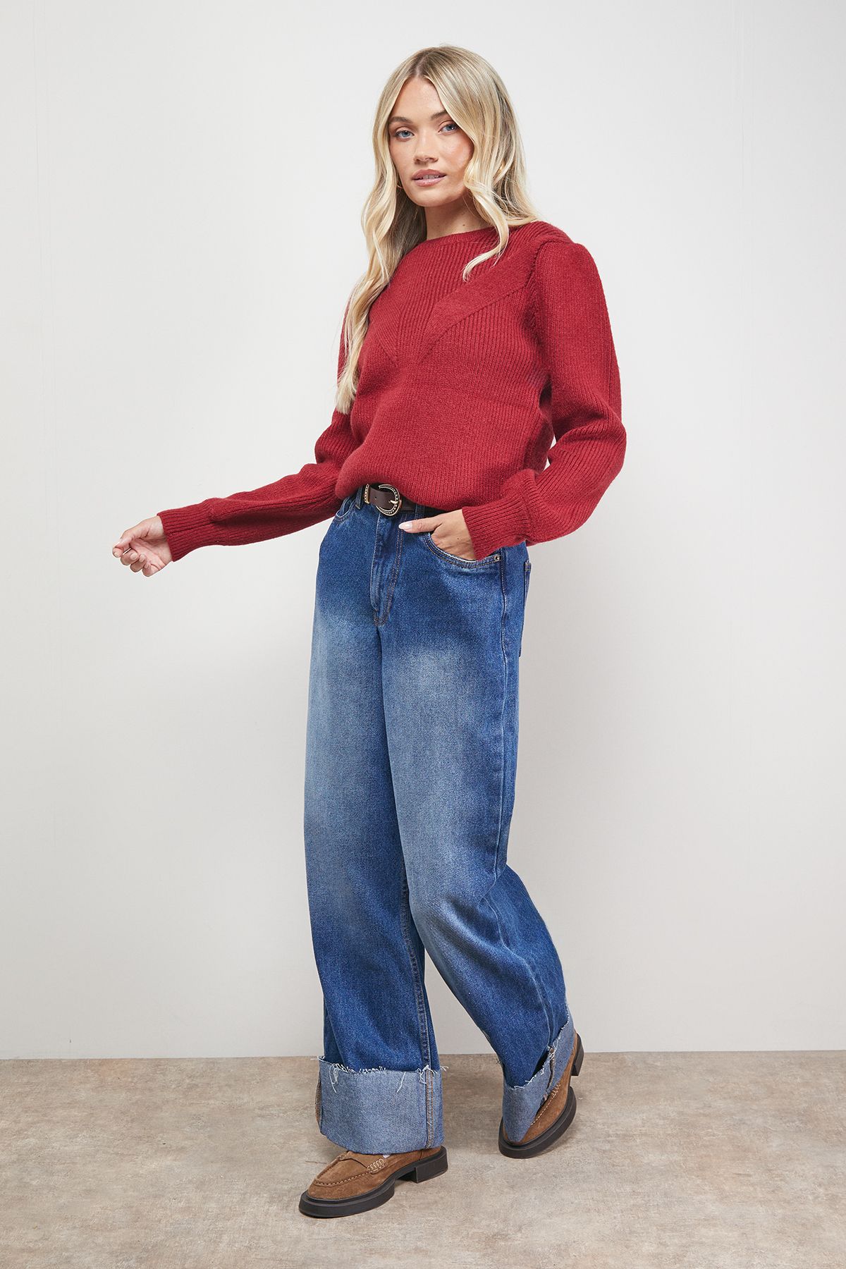 Oasis Rib Transfer Balloon Sleeve Jumper