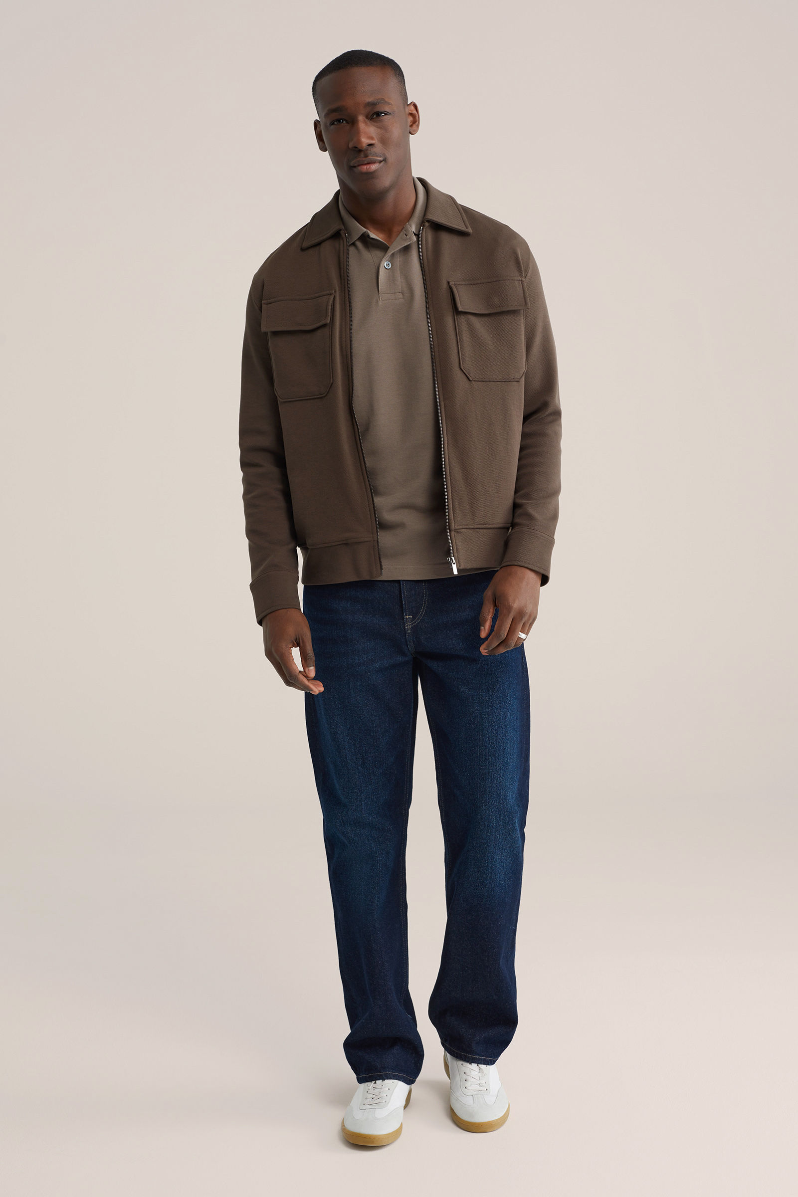 Heren regular fit polo met structuur en embroidery