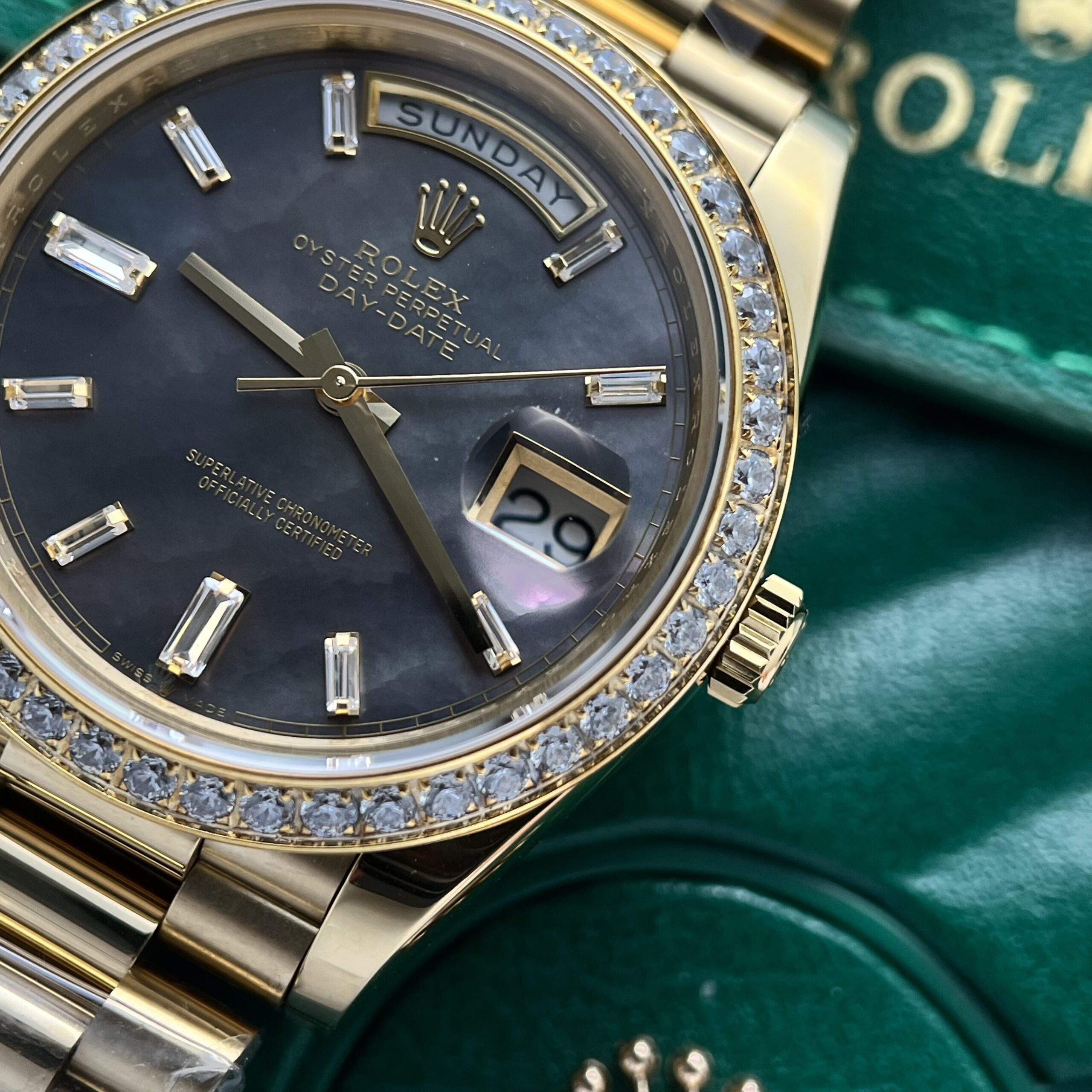 Rolex Day-Date YG Plated Dark MOP Dial CZ Diamonds 40mm AAA Replica