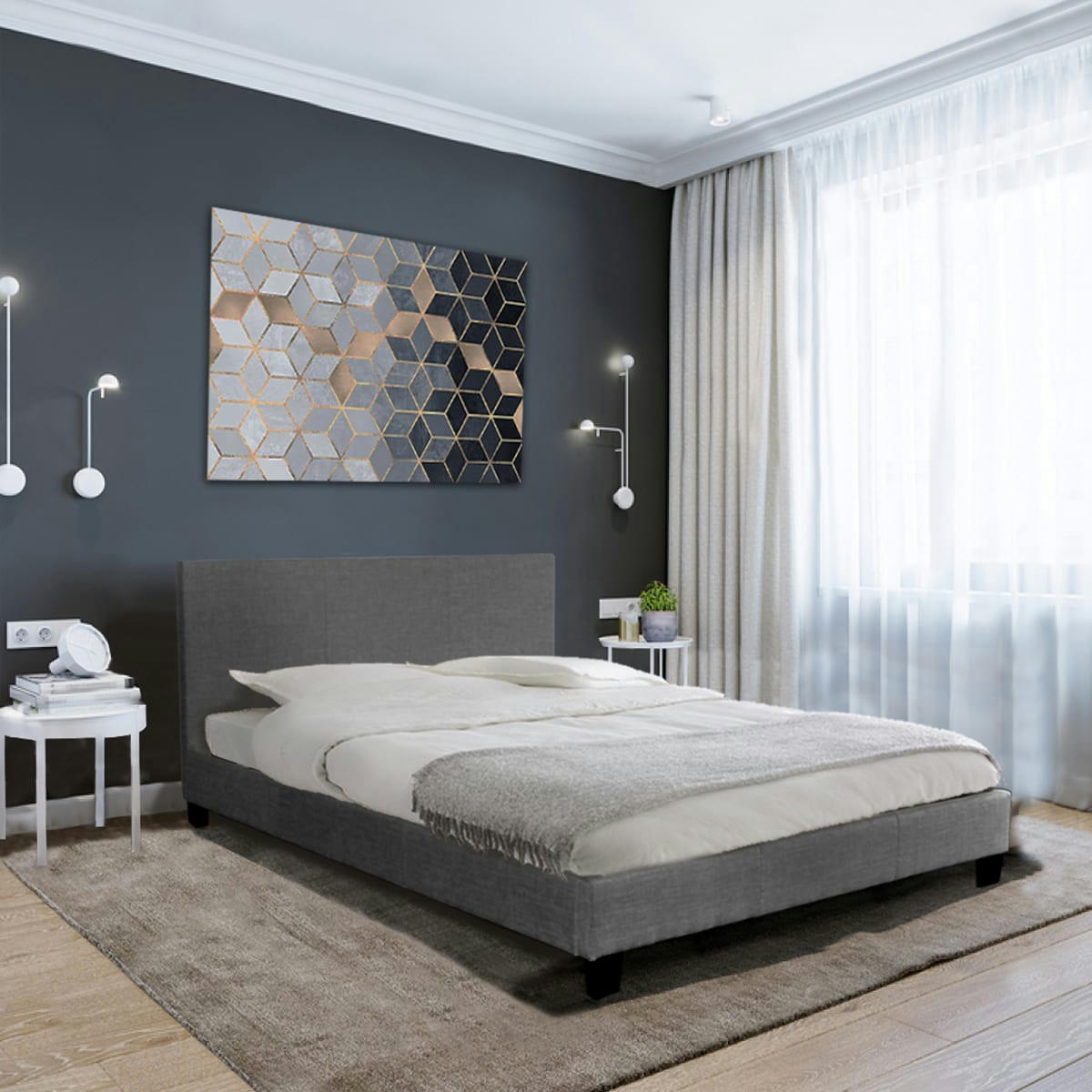 - Lit 140x200 sommier inclus dublin gris