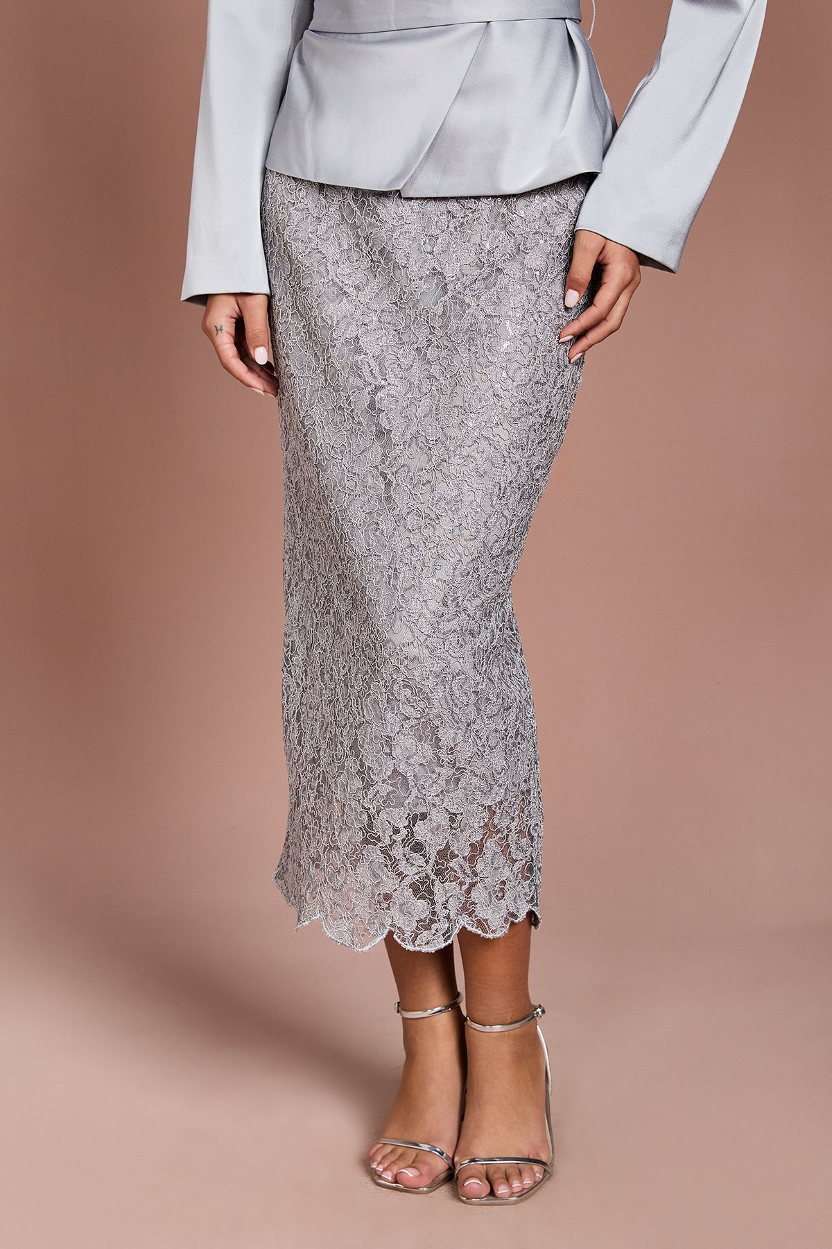 Coast Lace Sequin Pencil Skirt