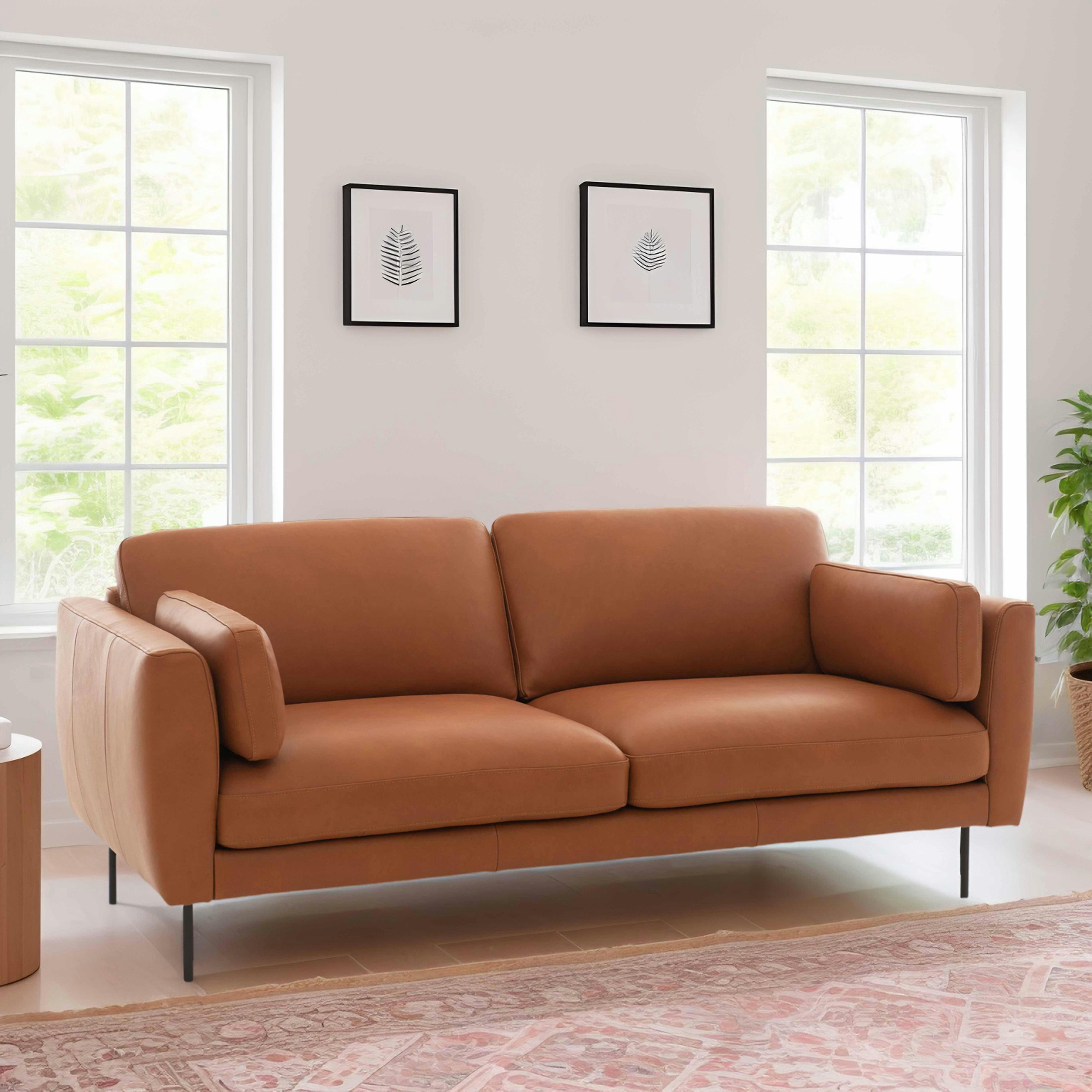 LARS - Canapé en cuir 3 places marron