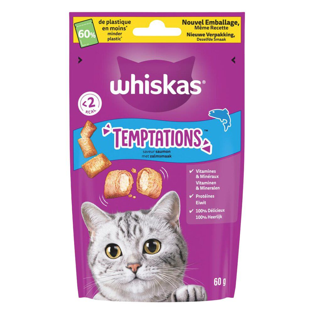 Friandise pour chat Whiskas tentations saveur saumon sachet 60g