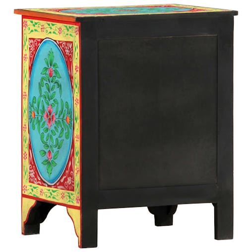NNEVL Hand Painted Bedside Cabinet 40x30x50 cm Solid Mango Wood