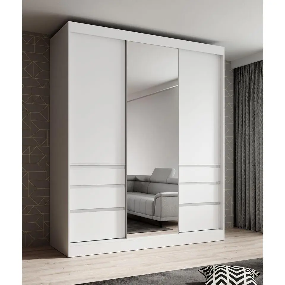 Meubella - Kledingkast Henry - Wit - 180 cm - Met spiegel
