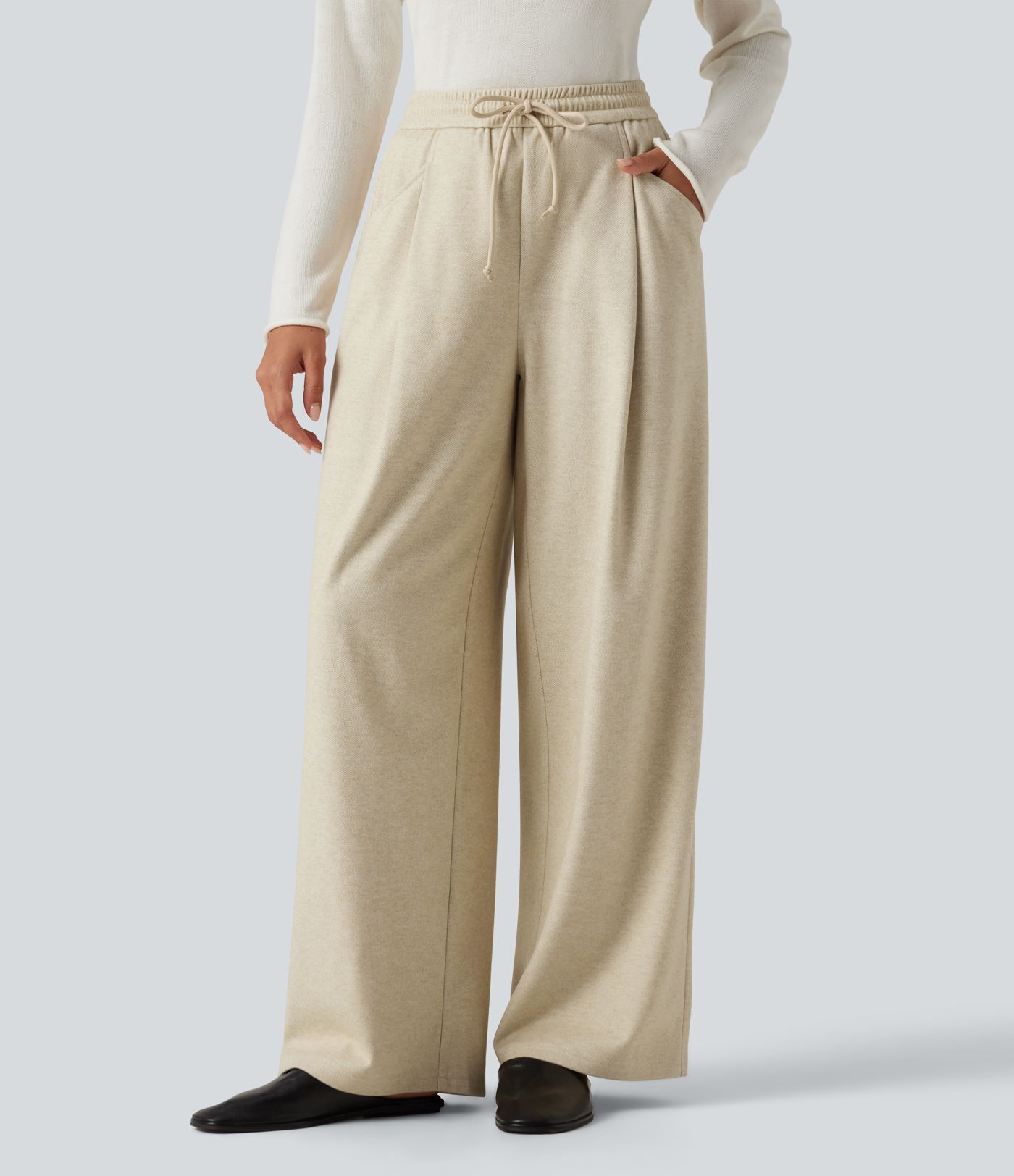Pantalon de bureau baggy taille haute avec cordon de serrage et poches