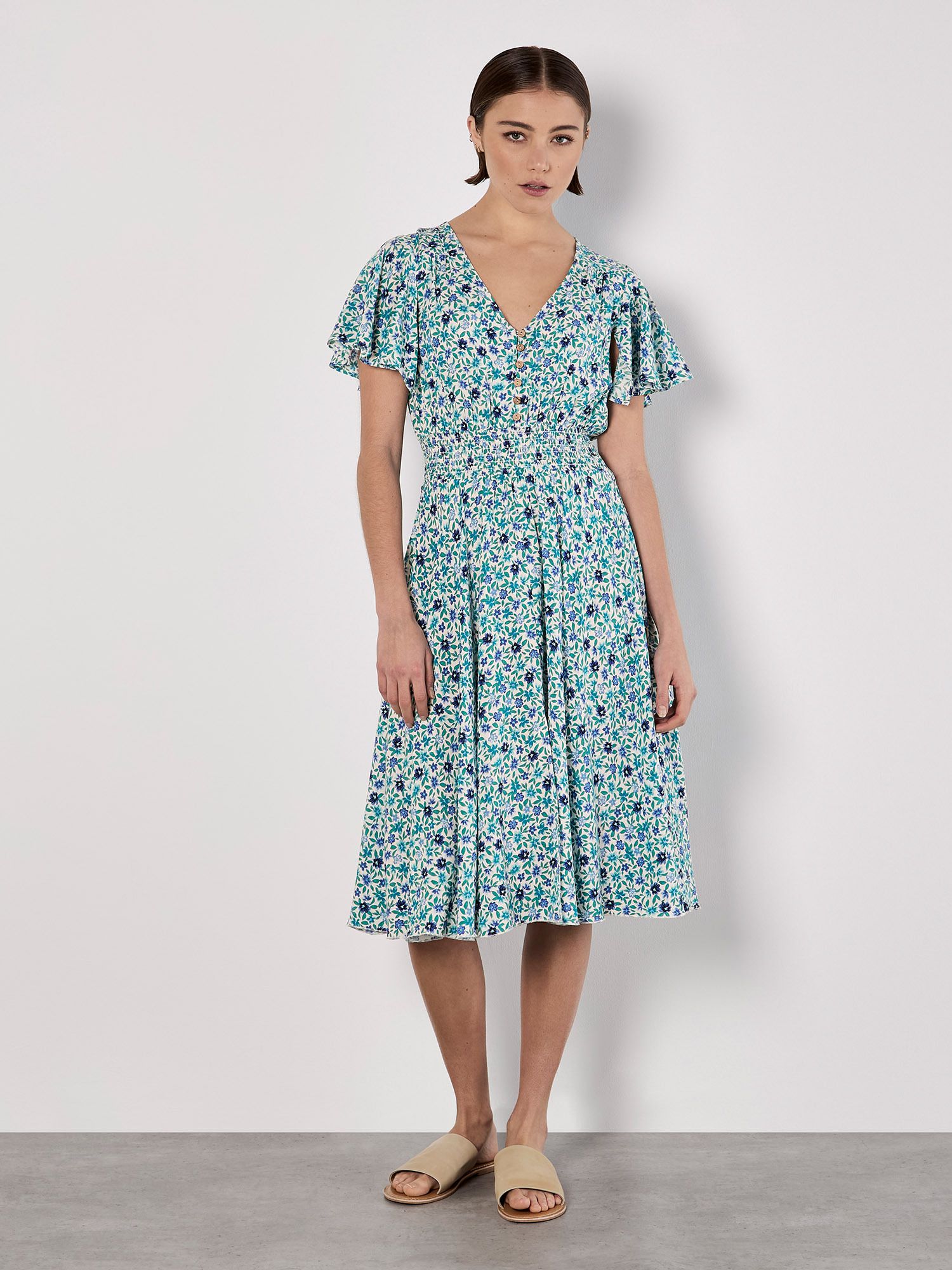 Apricot Watercolour Floral Midi Dress