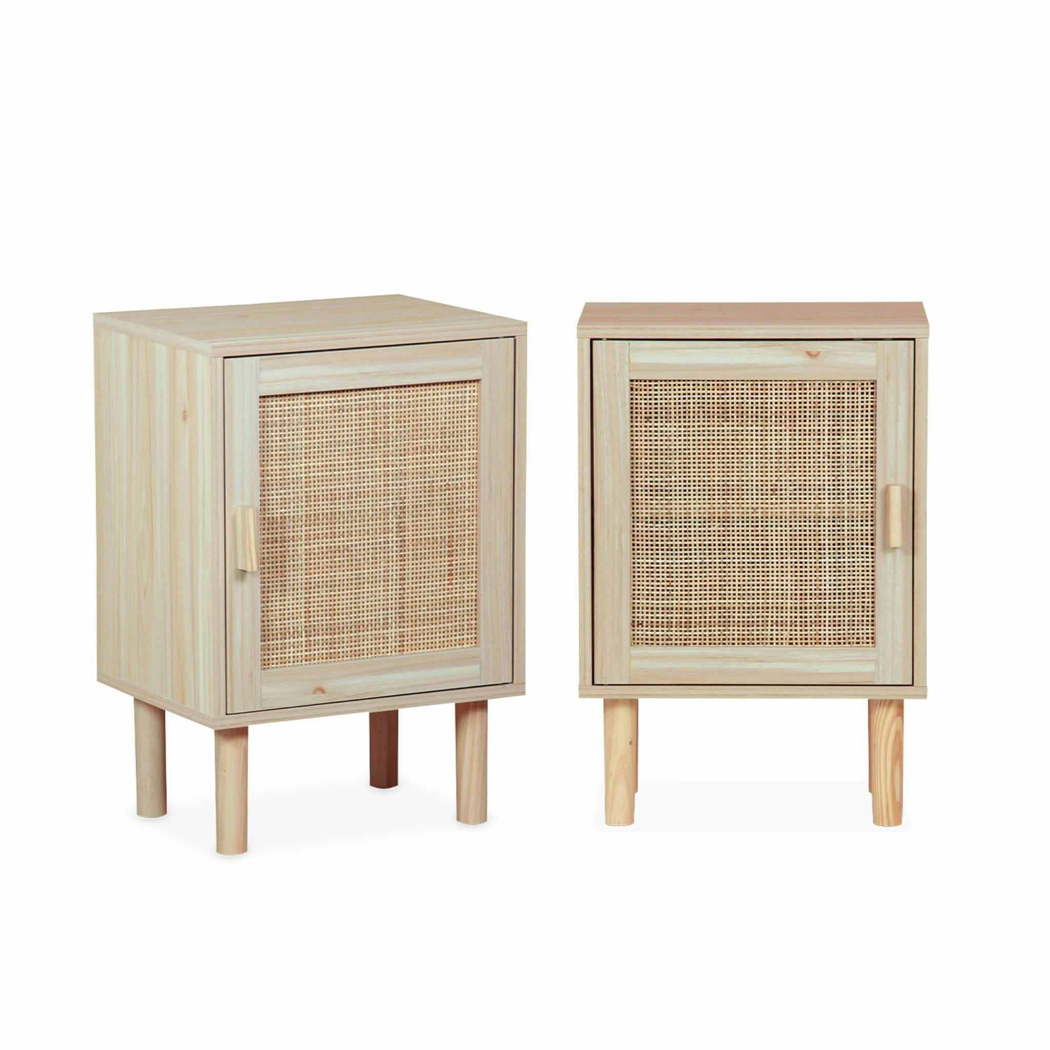 CAMARGUE - 2 tables de chevet en cannage, 40x30x58cm