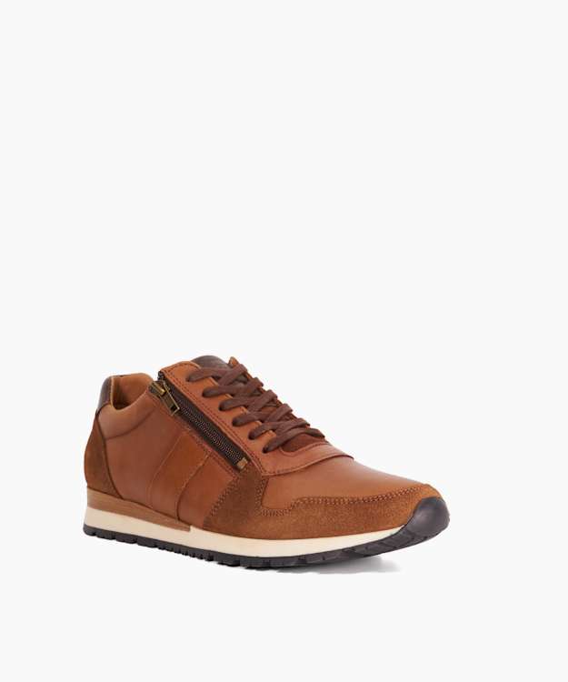 Thame Tan - Zip Up Leather Trainers