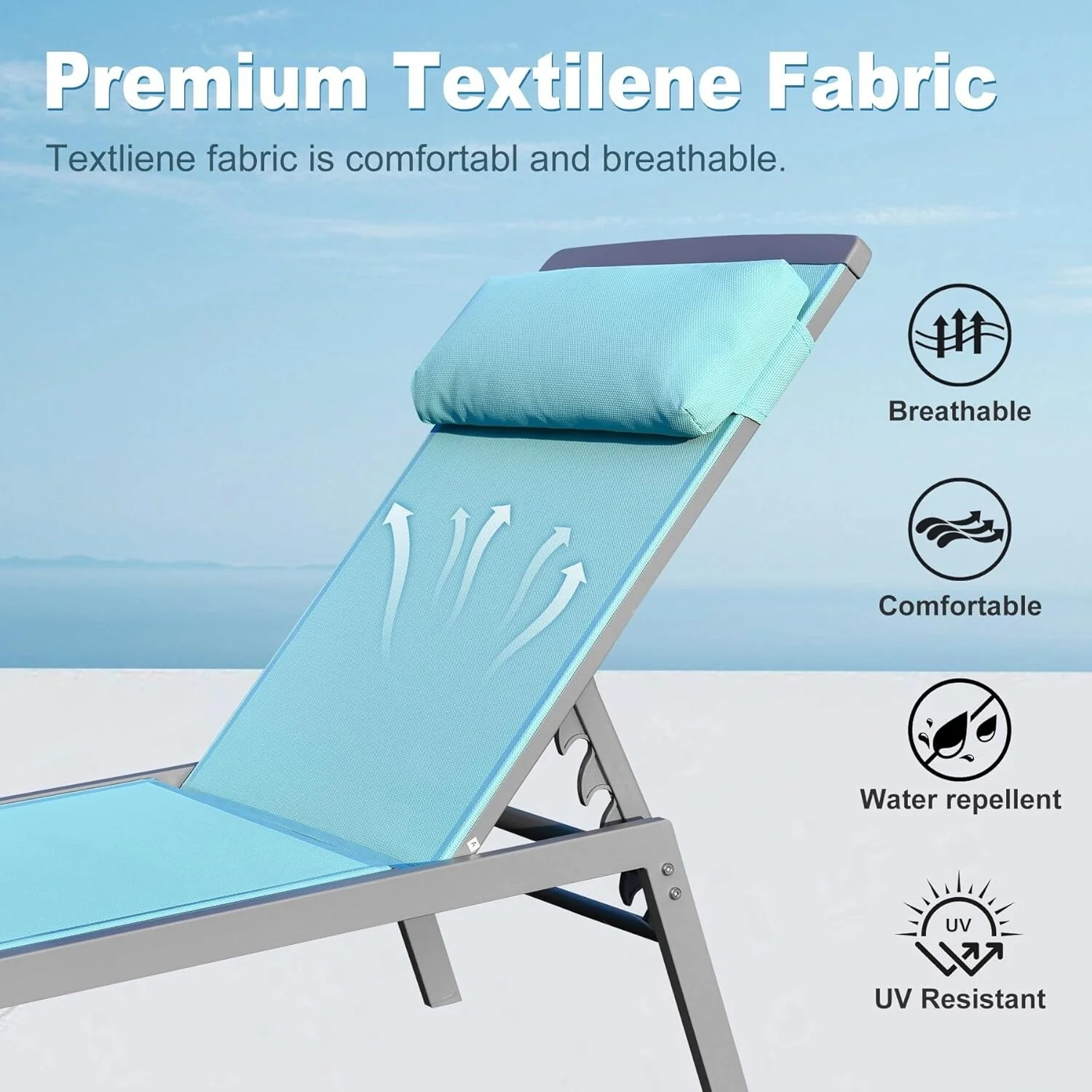 Patio Chaise Lounge Set,3 Pieces Aluminum Adjustable Pool Lounge Chairs Textilene Sunbathing Recliner with Headrest