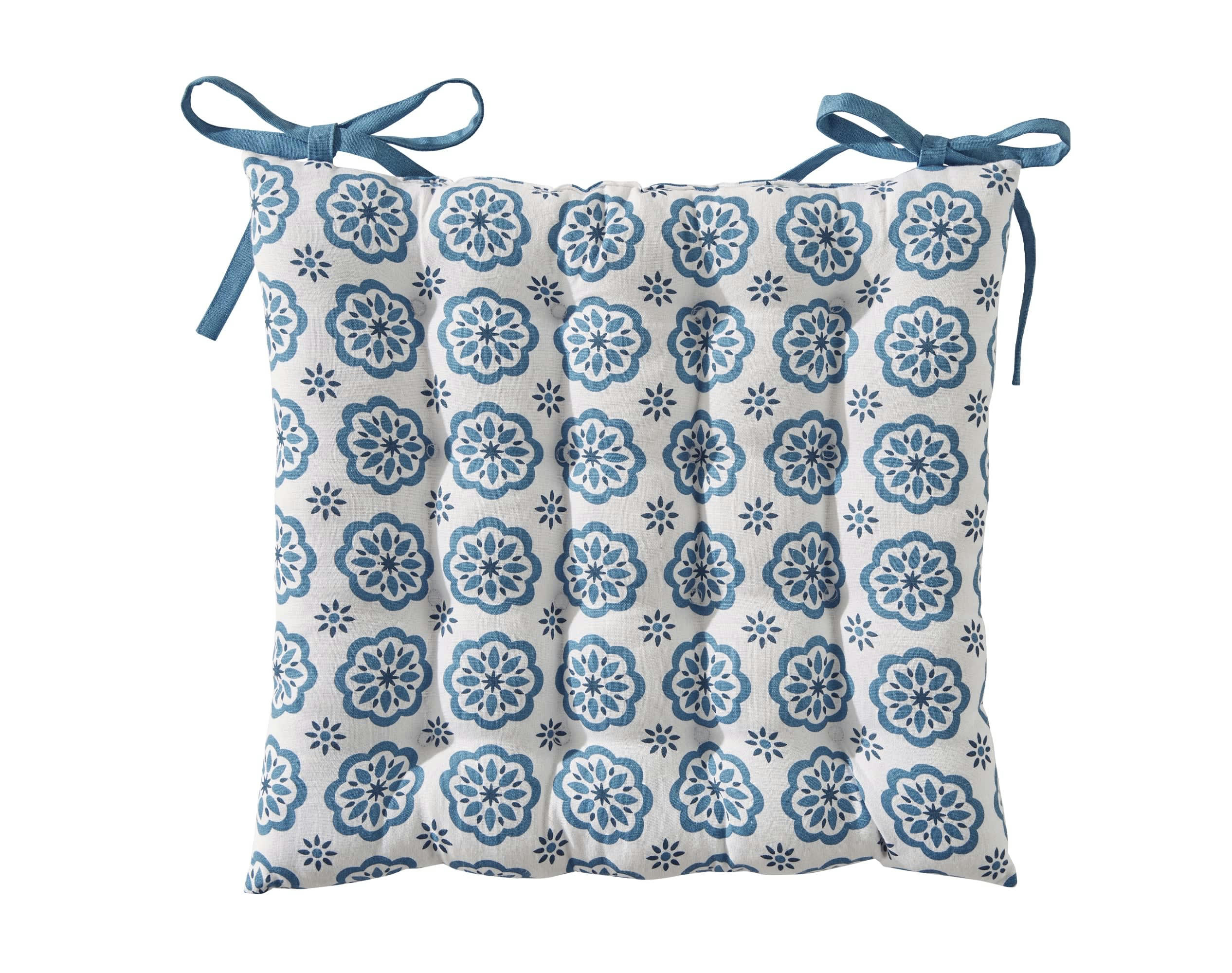 LISBONNE - Galette de chaise réversible bleu orage 40x40 en coton