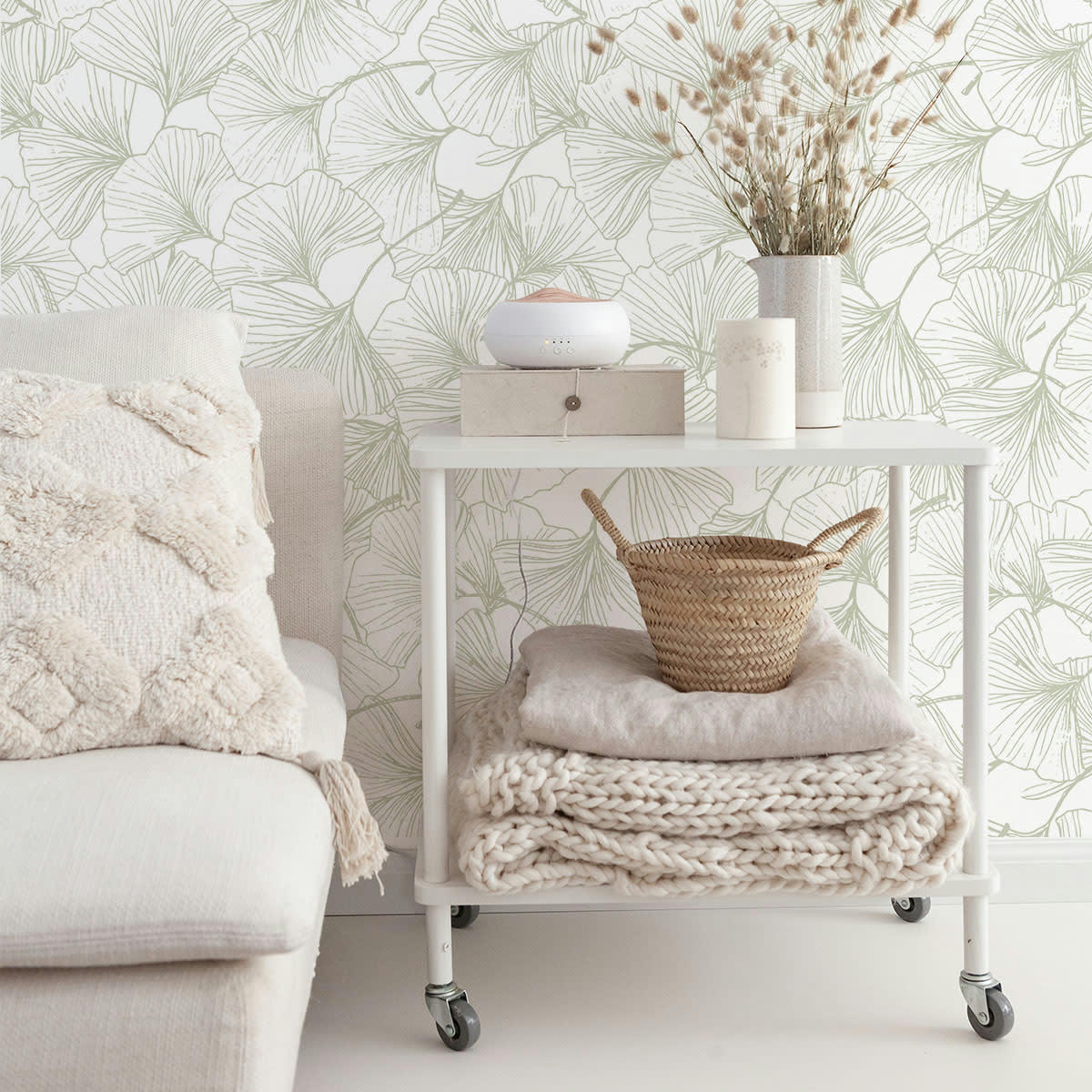 GINGKO - Papier peint vinyle adhésif sauge 50x300 cm