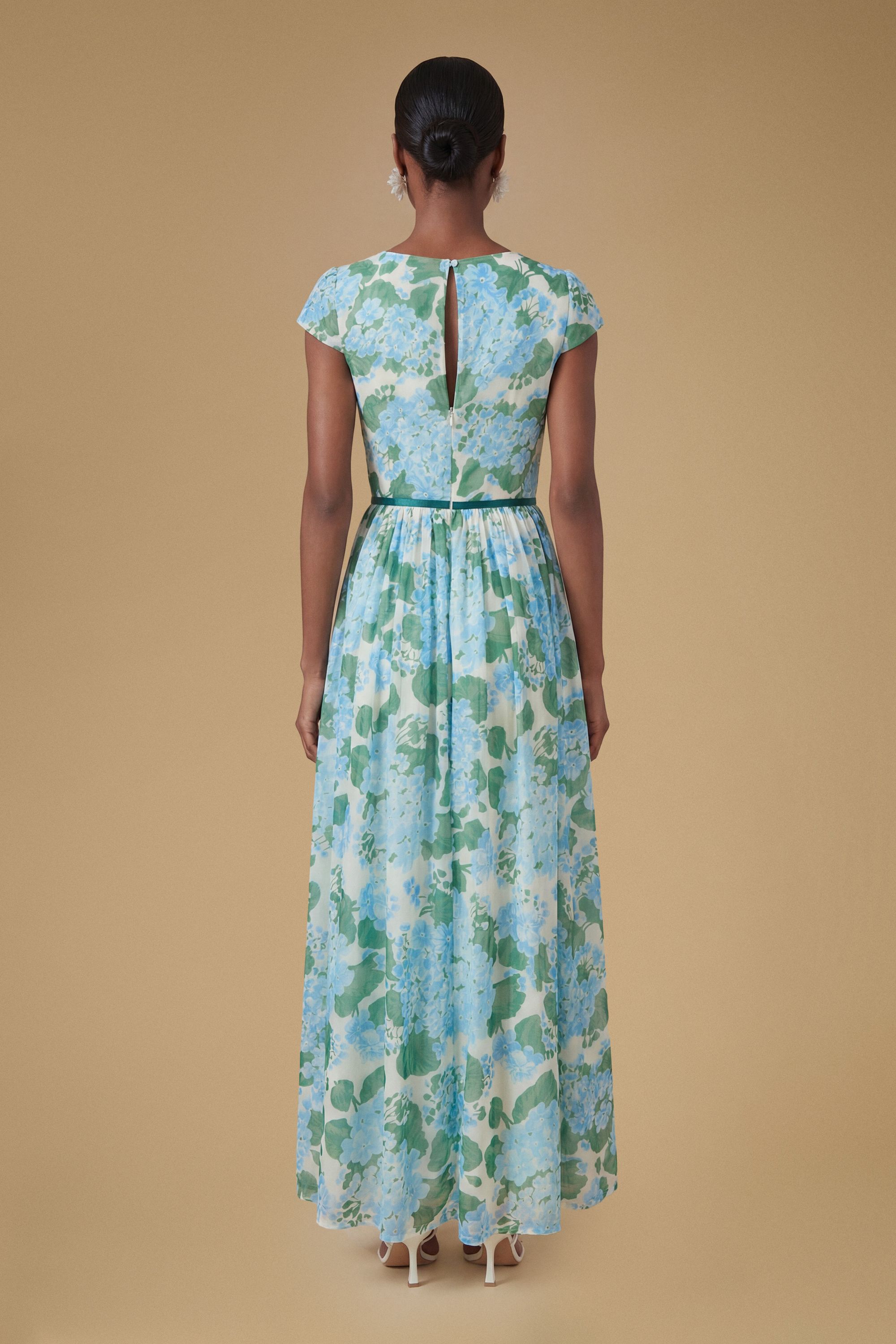 Oasis Cap Sleeve Hydrangea Mesh Maxi Dress