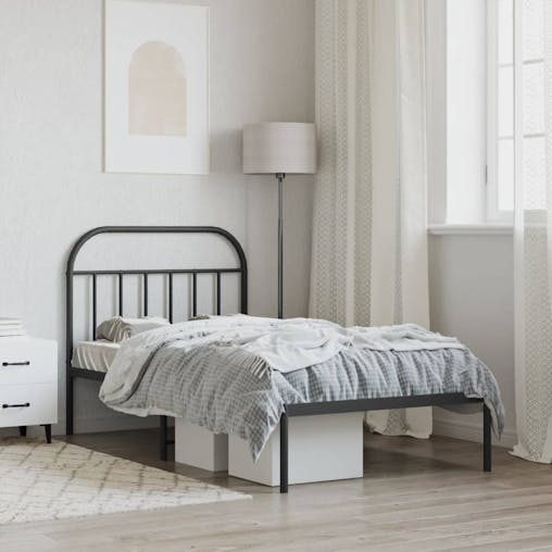 NNEVL Metal Bed Frame with Headboard Black 107x203 cm