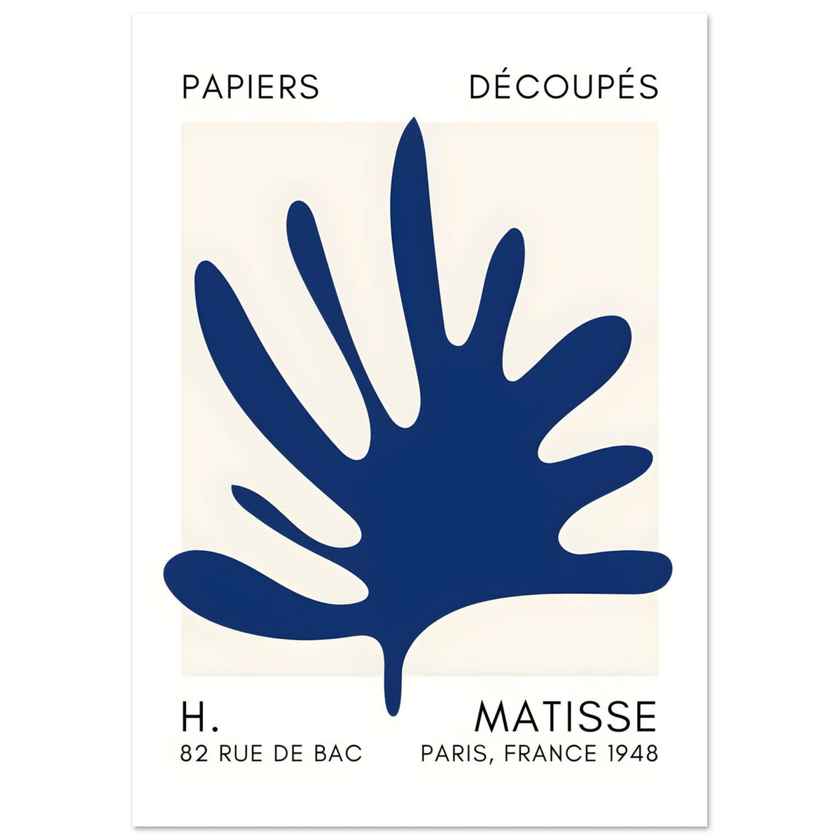 Artfulprints Poster Matisse – Coral drift navy blue II  - A4 21x29.7 cm - Blauw