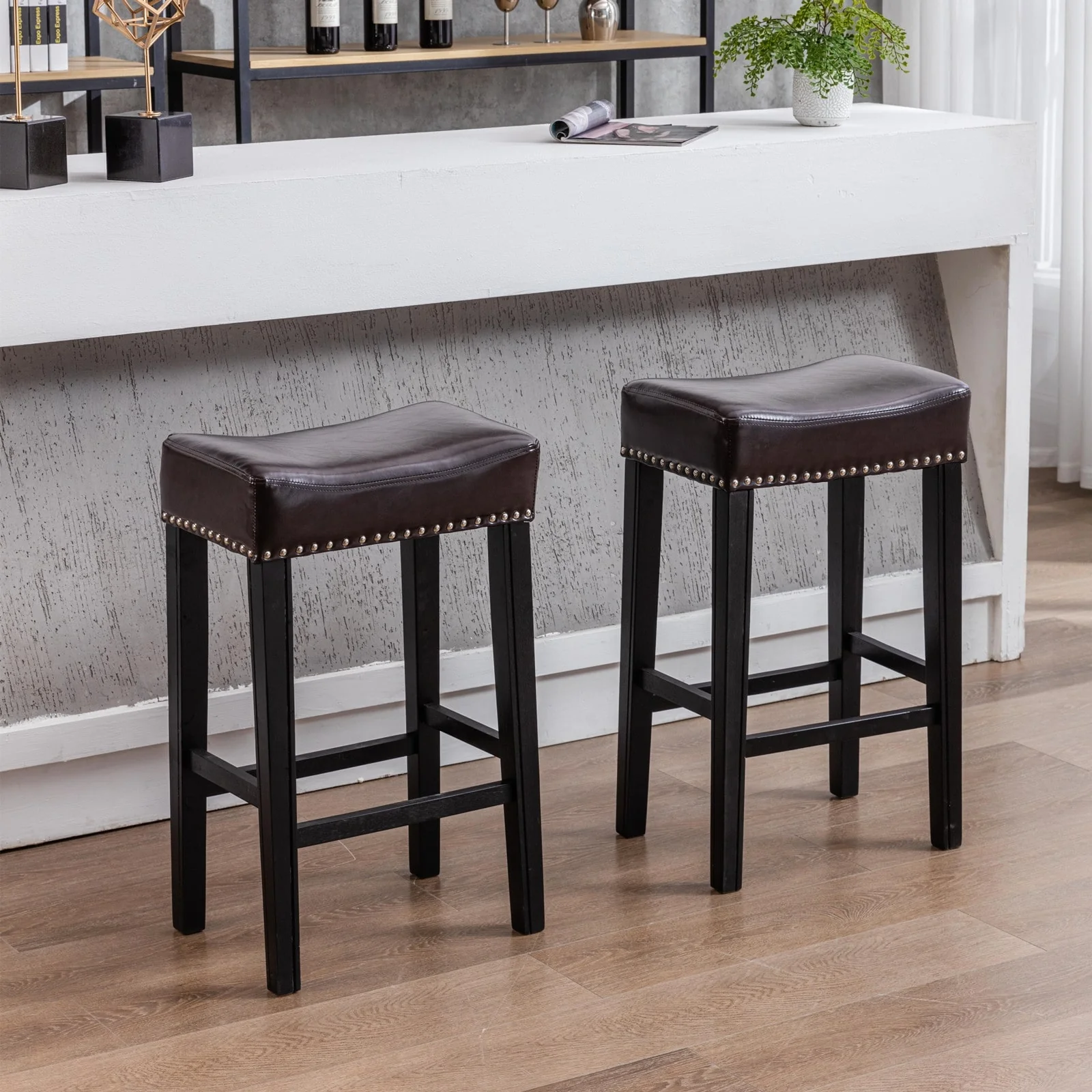 Counter Height 29 Bar Stools for Kitchen Counter Backless Faux Leather Stools Farmhouse Island Chairs
