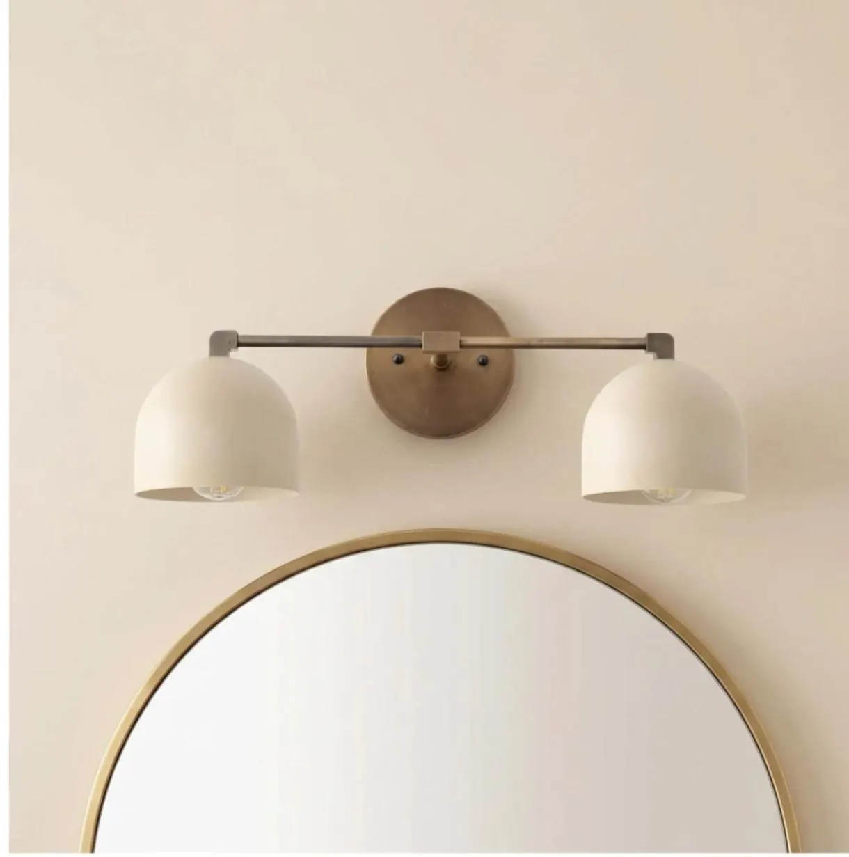 2 Light Vanity Wall Sconce, Brass Bathroom Light Fixture, Modern Vintage Wall Lamp, Cream Shade Vanity Lighting, Mid Century Mirror Light