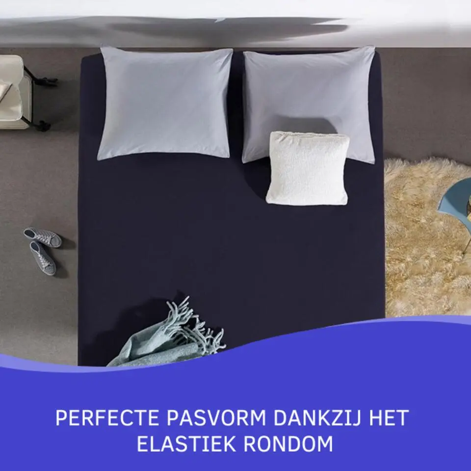 Zavelo Hoeslaken Velours Navy - Fluweel Zacht - 30 cm Hoekhoogte - Rondom Ela...