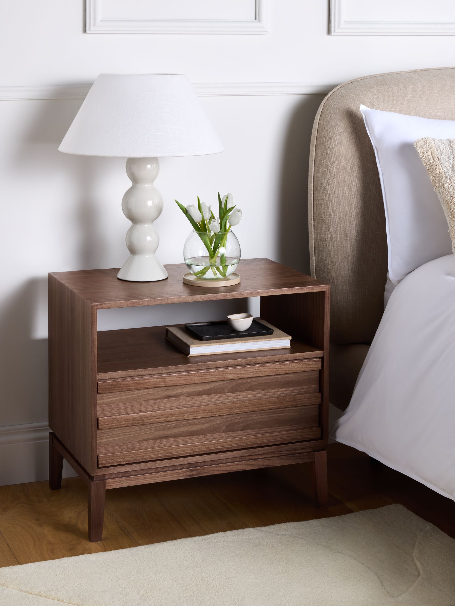 Jasper Conran London Walnut 1 Drawer Belgrave 1 Drawer Wide Bedside Table
