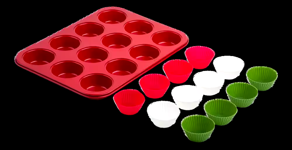 Core Home Muffin Pan Set with Silicone Cups, Red, 13-pc