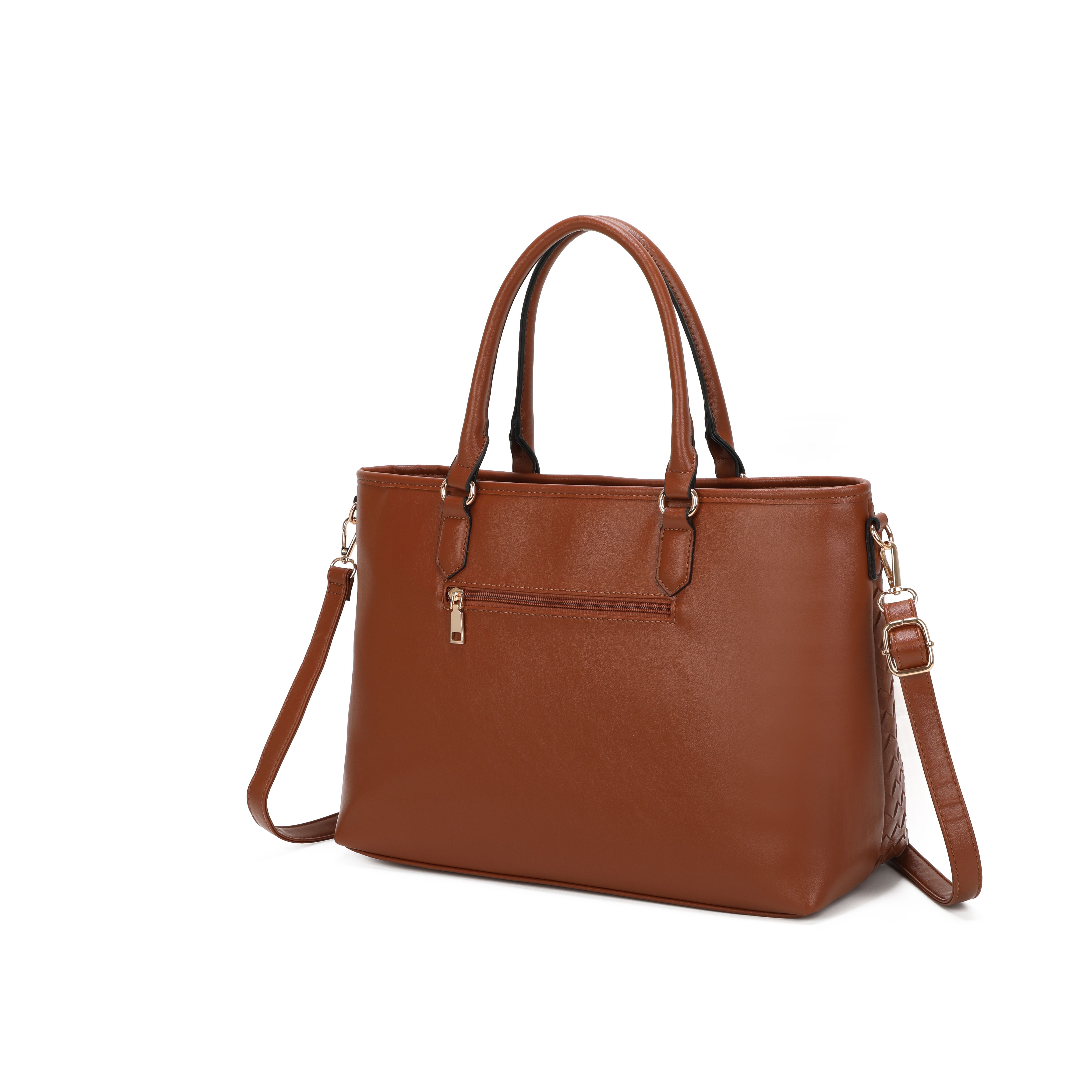 JFY Zip Top Two Handles Weaved Pattern Tote Bag