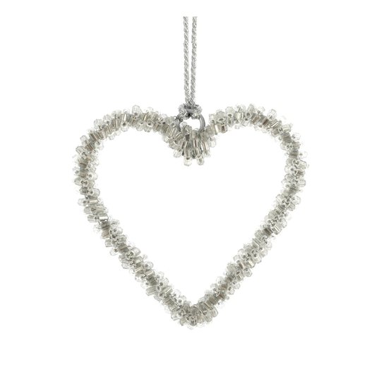 Silver Beaded Hanging Heart 6cm