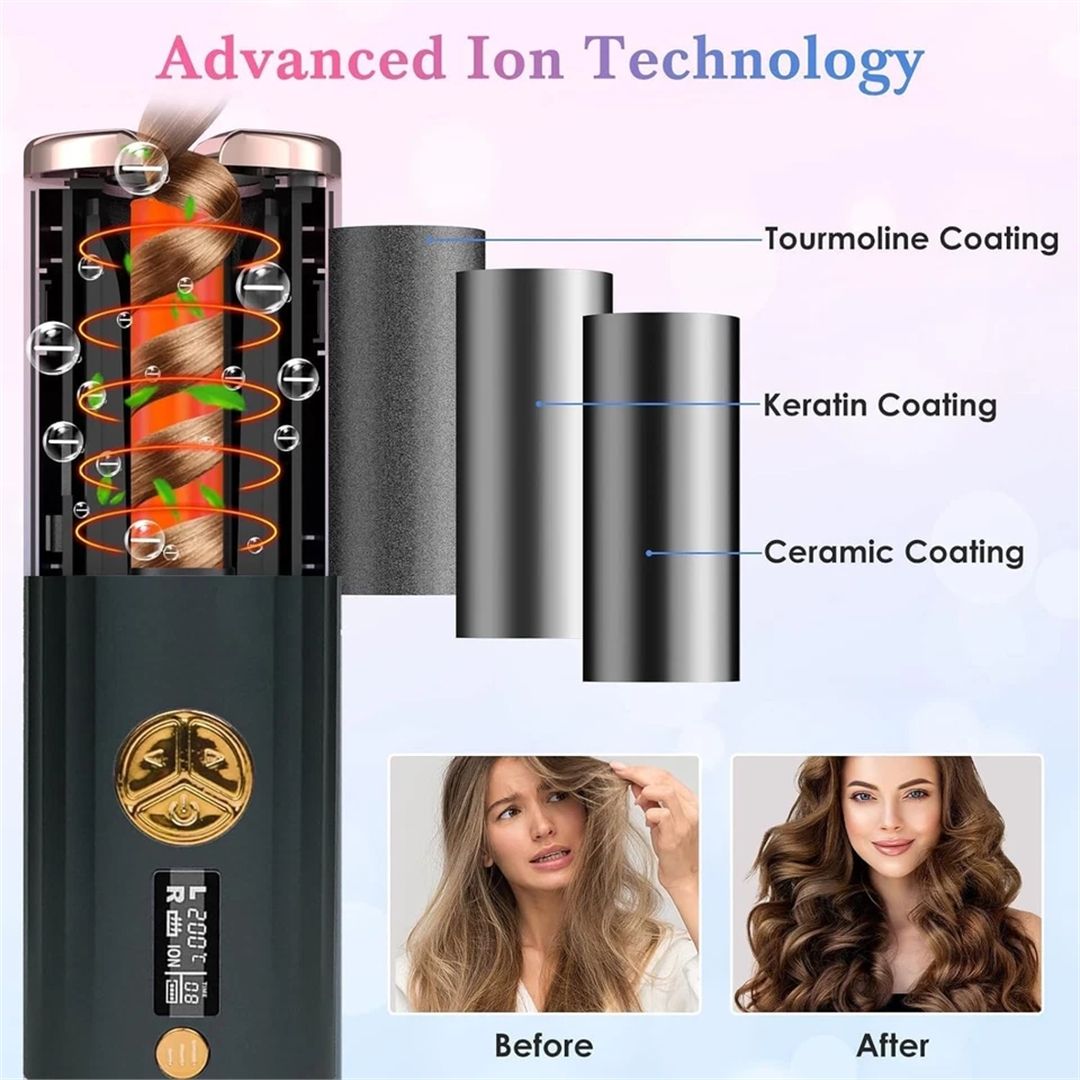 Nordara Cordless Curling Iron, LCD Automatic Hair Curler Portable