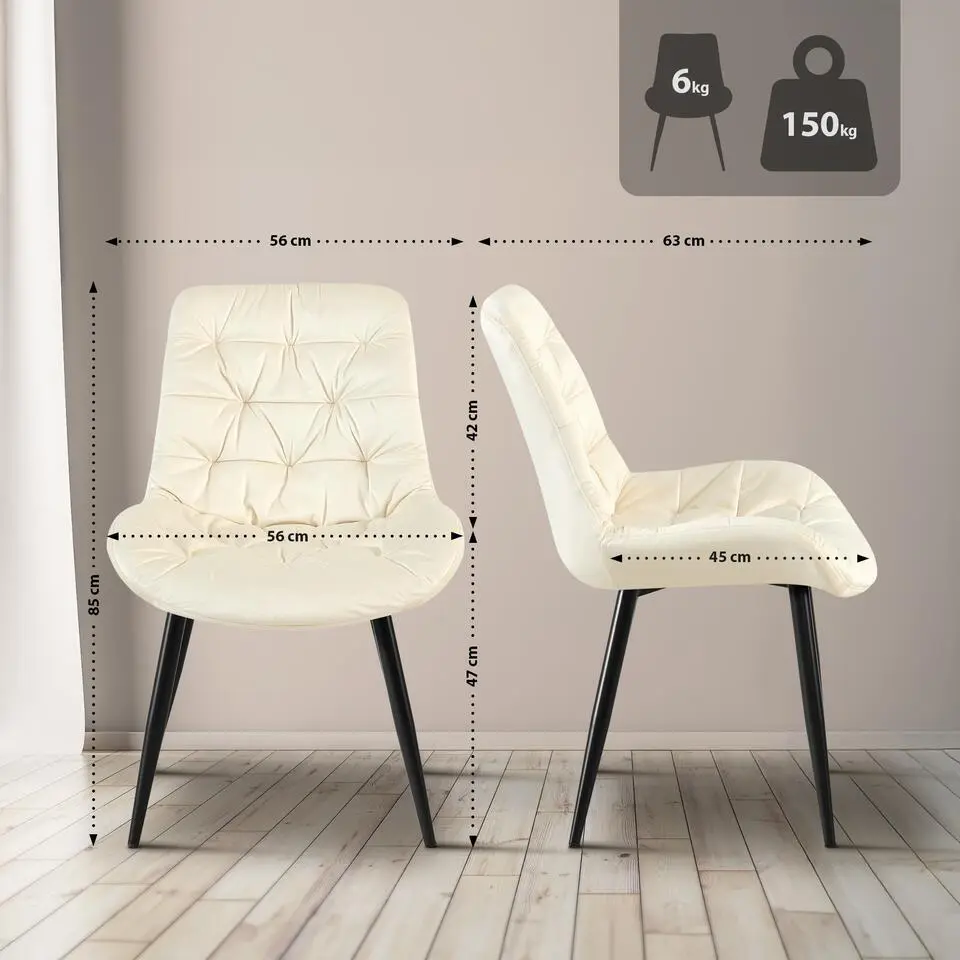 CLP Eetkamerstoel Rossford zwart Frame - Fluweel - creme