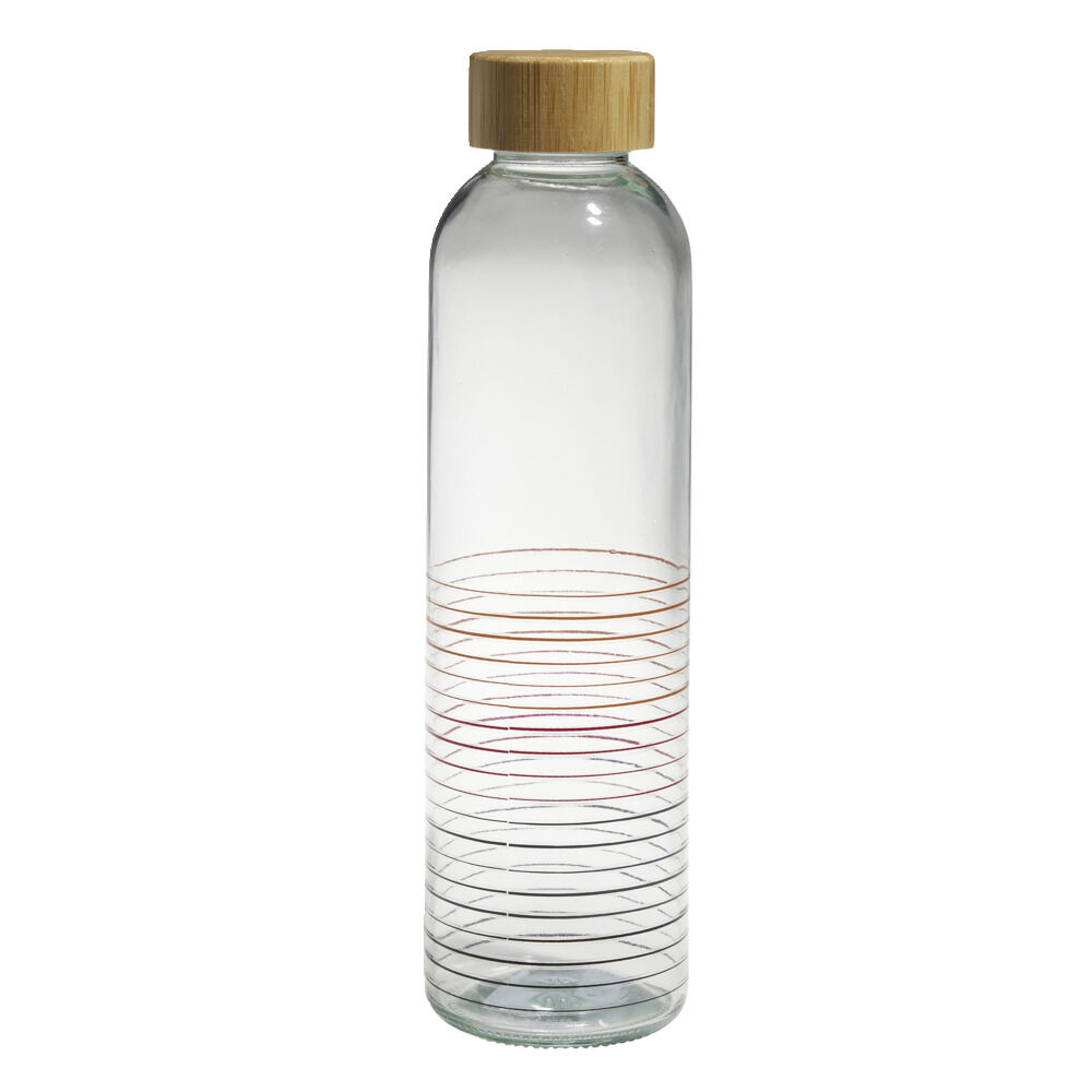 Bouteille verre transparent rayé multicolore avec bouchon bambou 730ml
