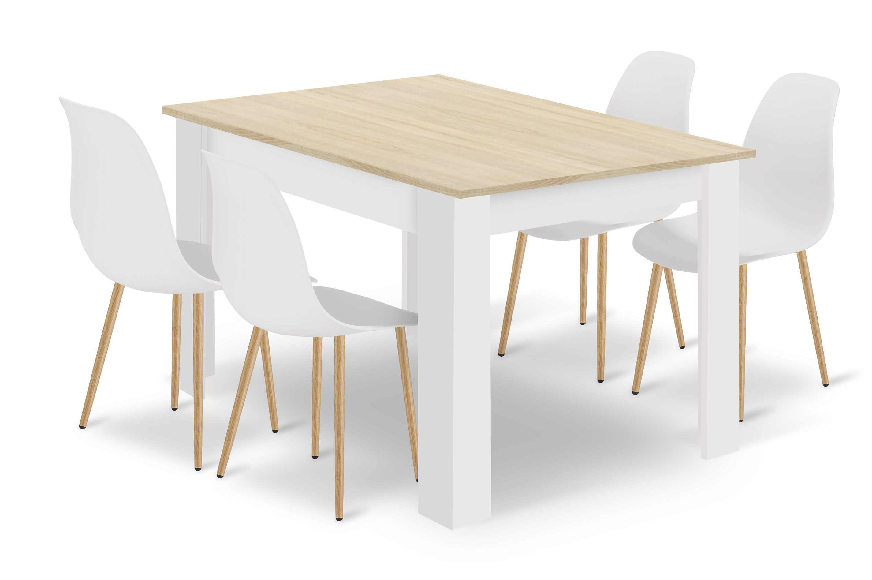 Zestaw stół 120x80 cm dąb sonoma   4 krzesła białe do kuchni jadalni