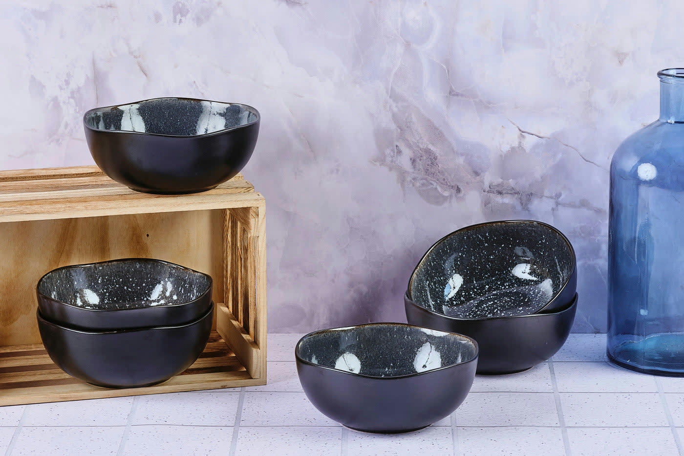 REACTIV - Lot de 6 bols petit-déjeuner en grès bleu D16.5