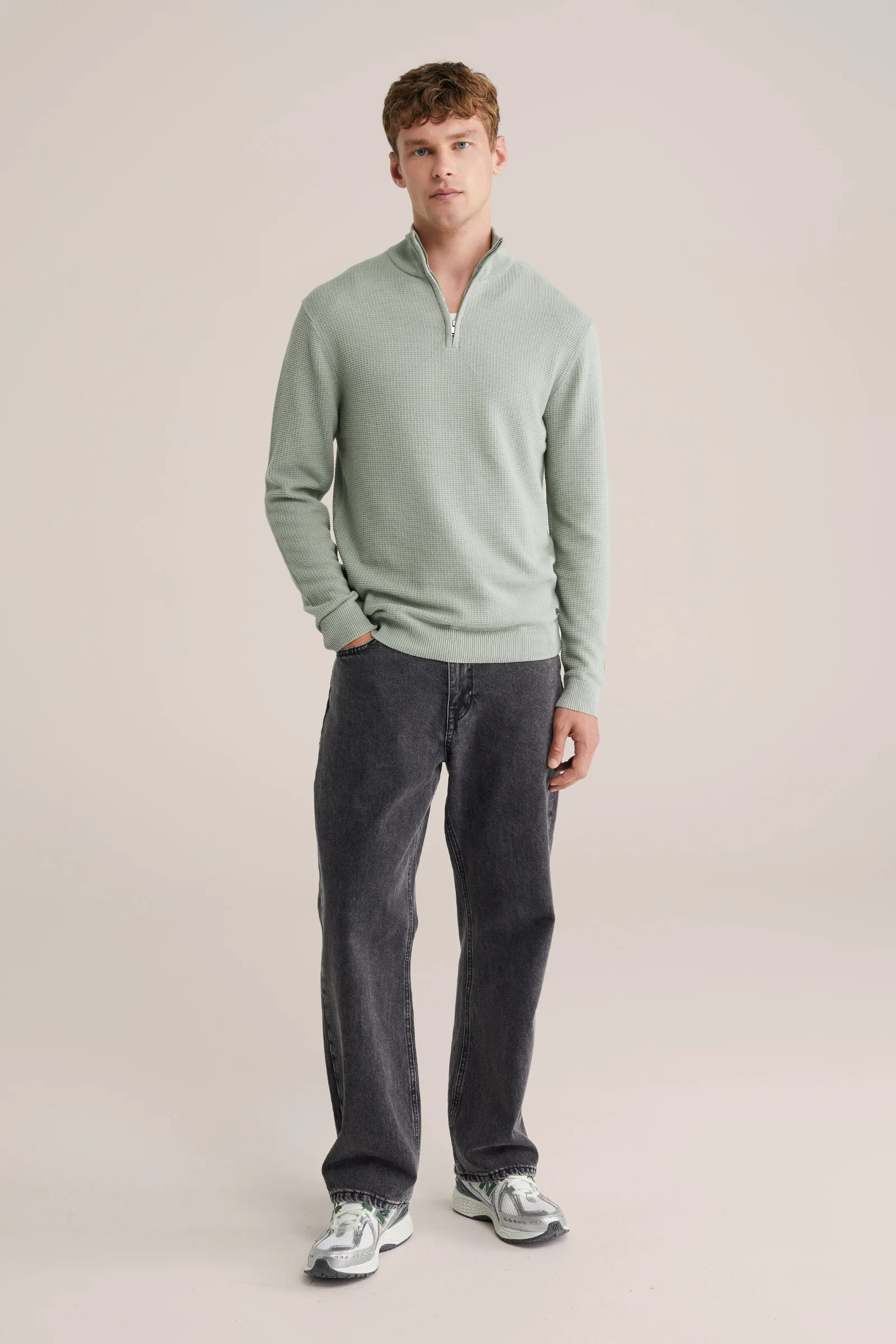 Heren Regular fit trui met structuur en quarter-zip