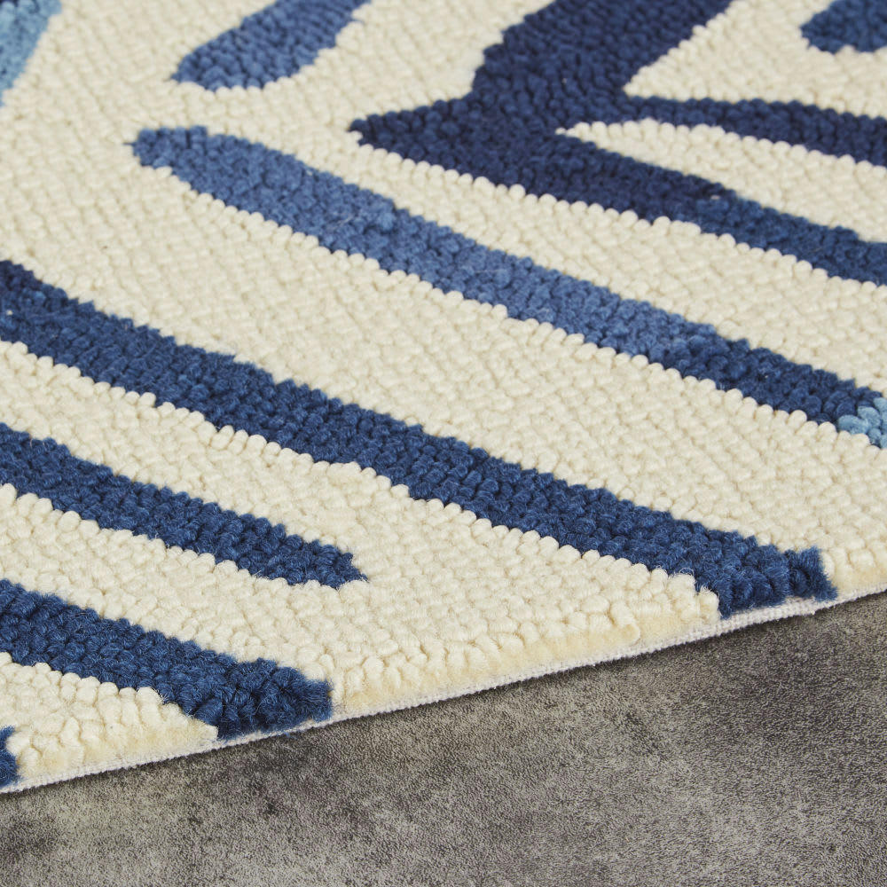 NEIVA - Tapis en polypropylène imprimé végétal bleu et blanc 160x230