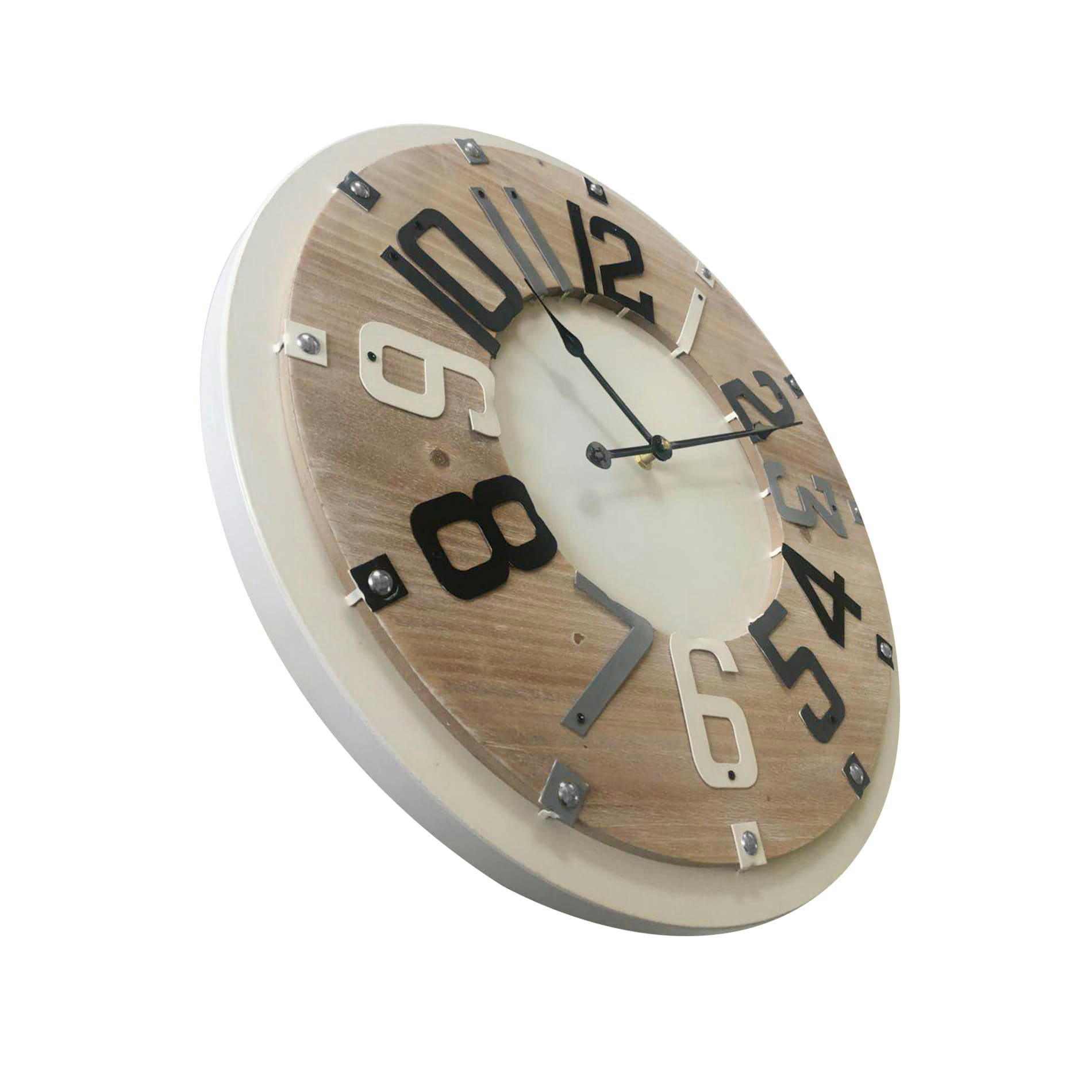 - Horloge murale ronde en MDF marron blanc et noir ø 50 cm