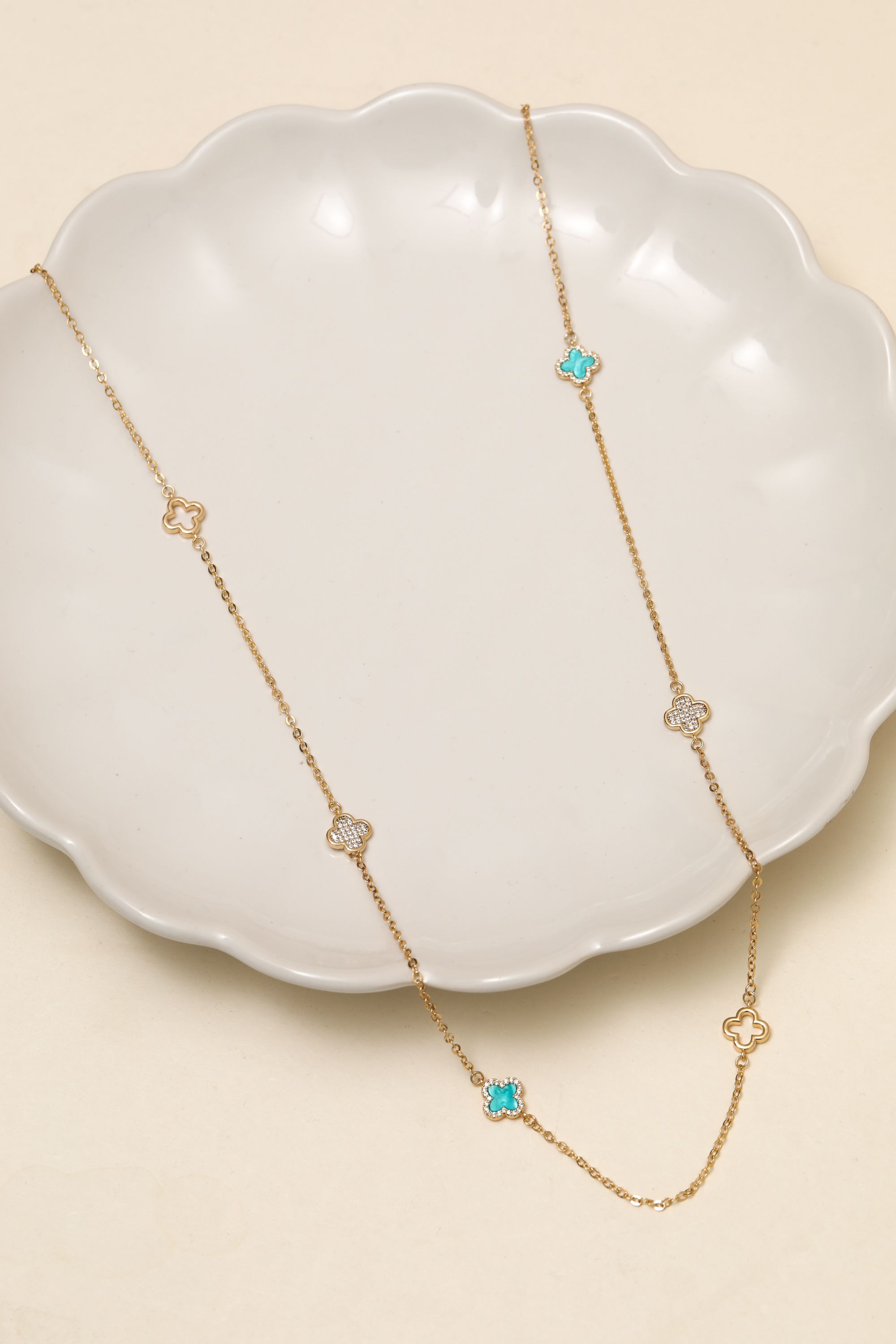 Jon Richard Gold Plated and Turquoise Long Station Clover Necklace