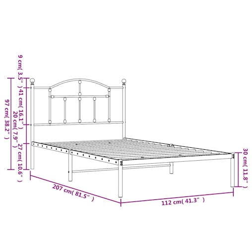 NNEVL Metal Bed Frame with Headboard White 107x203 cm King Single
