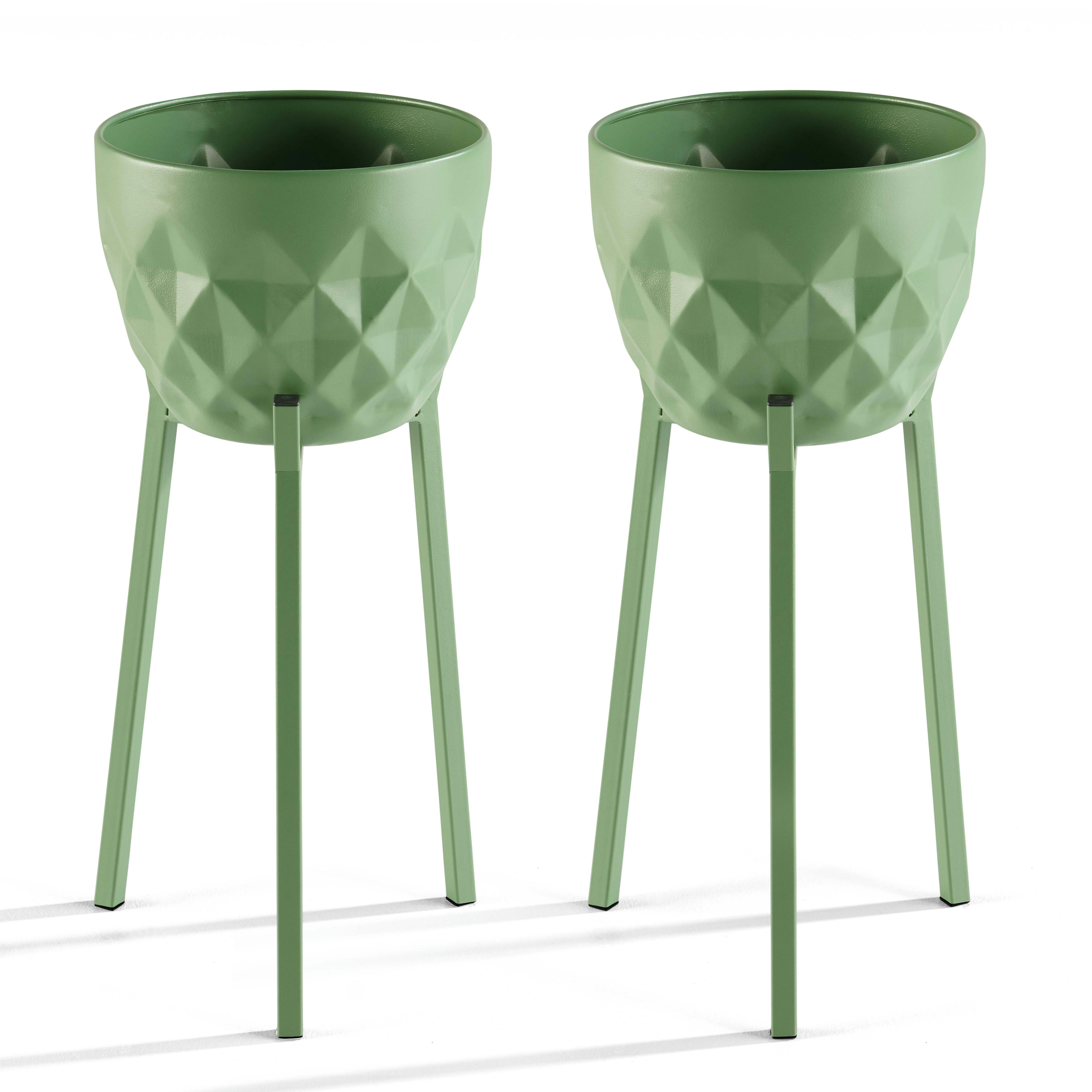 PALAVAS - Lot de 2 caches pots en métal Vert Cactus