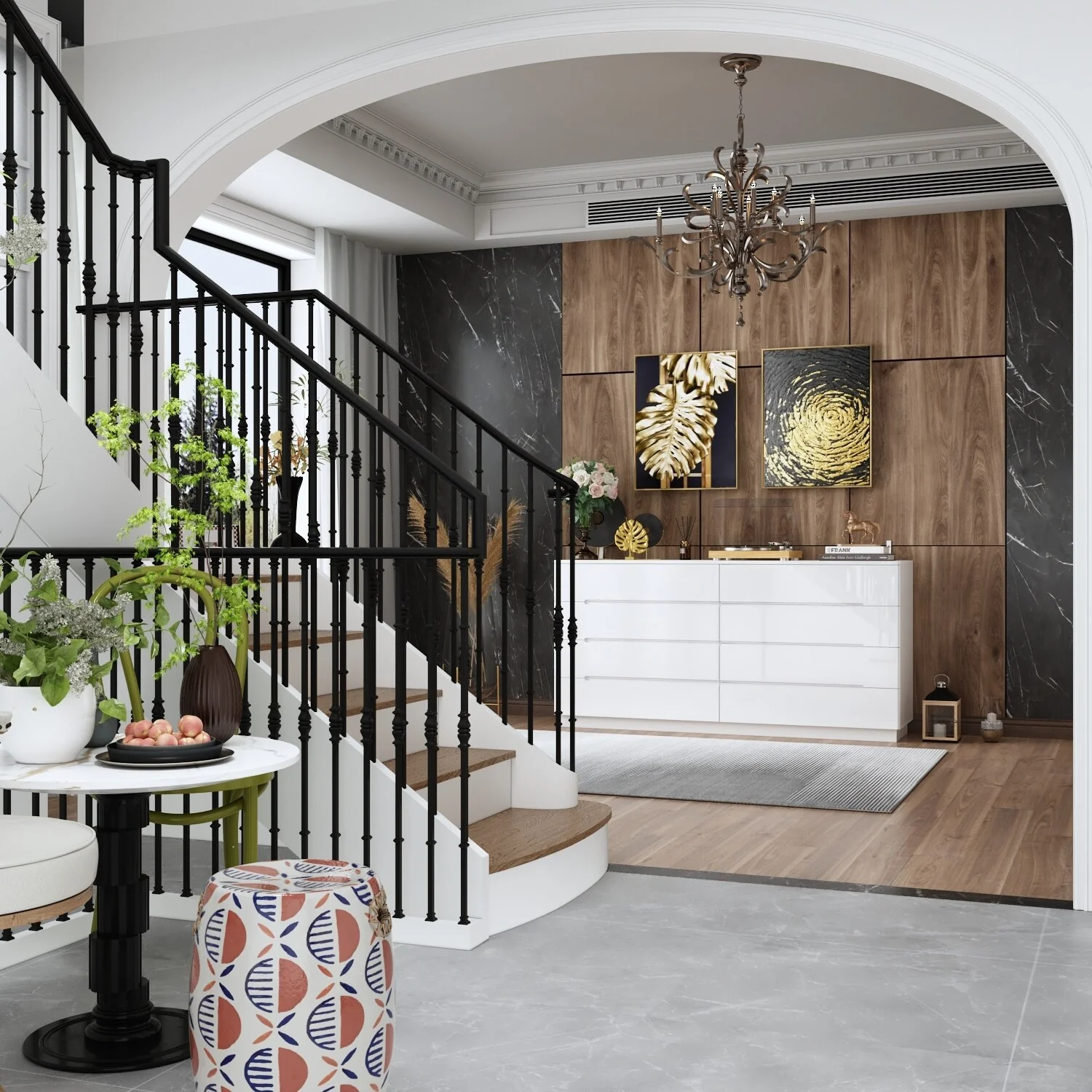 Wood 8 Drawer Double Bedroom Dresser in White High Gloss With Light