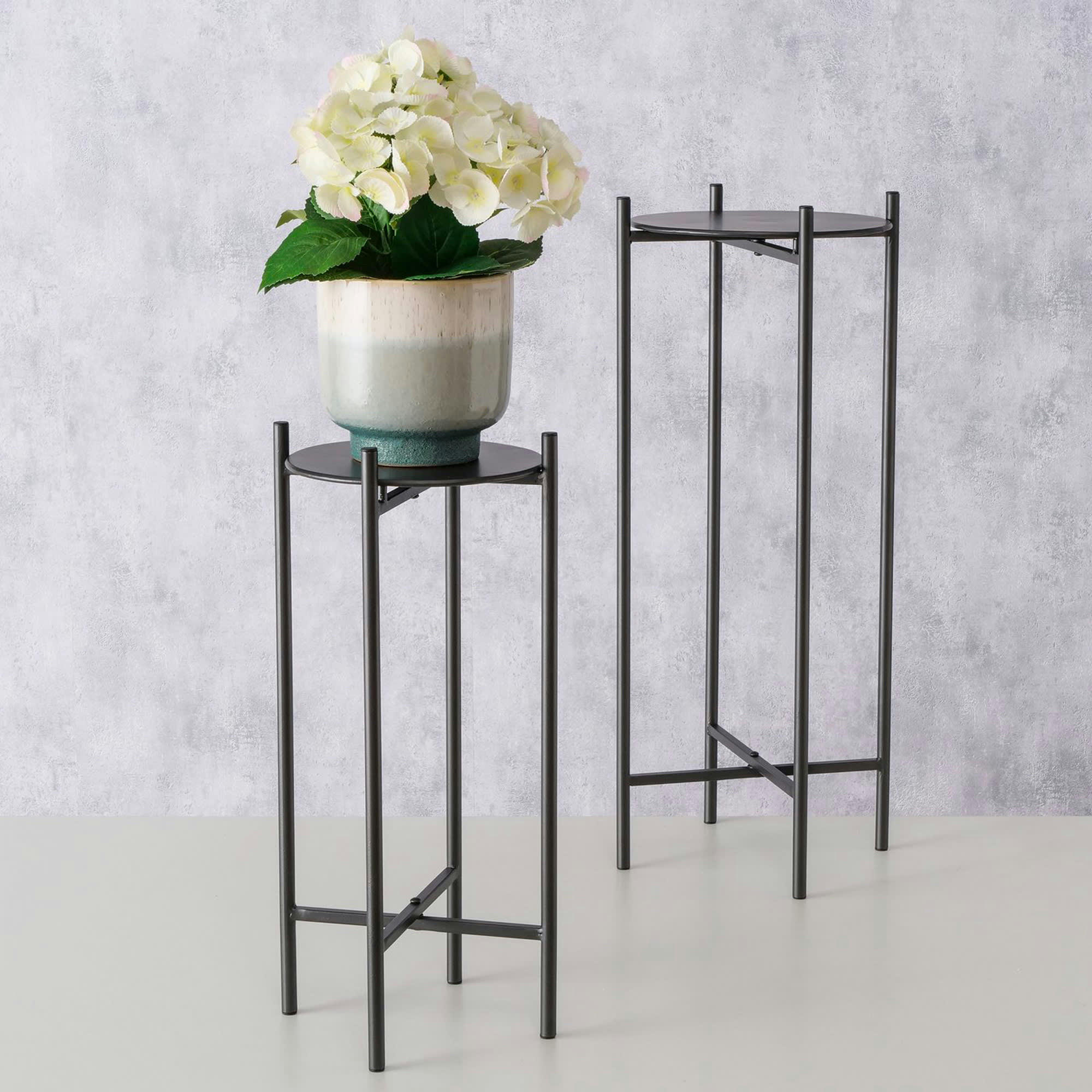 - Set de 2 sellettes rondes en métal noir -  Hauteur 50/65cm