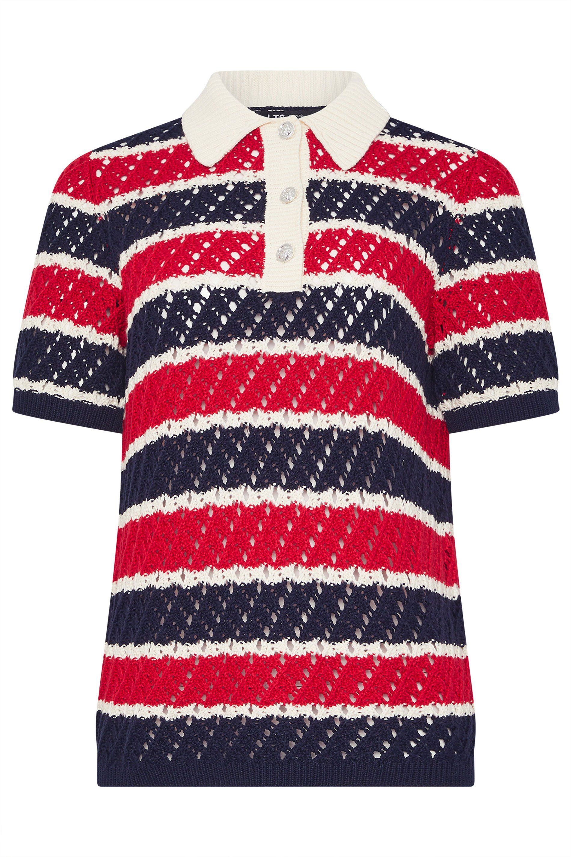 Long Tall Sally Tall Stripe Crochet Polo Top