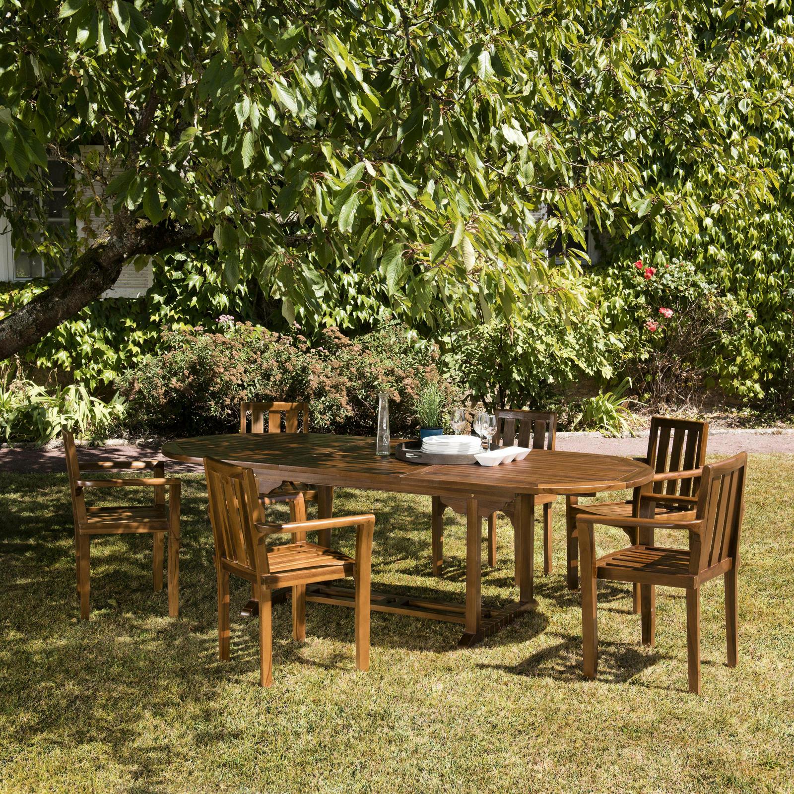 Salon de jardin table   chaises en teck massif MACAO