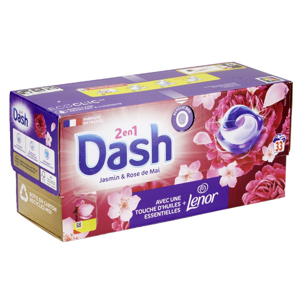 Lessive capsule Dash 2en1 Lenor jasmin et rose de Mai 33 lavages