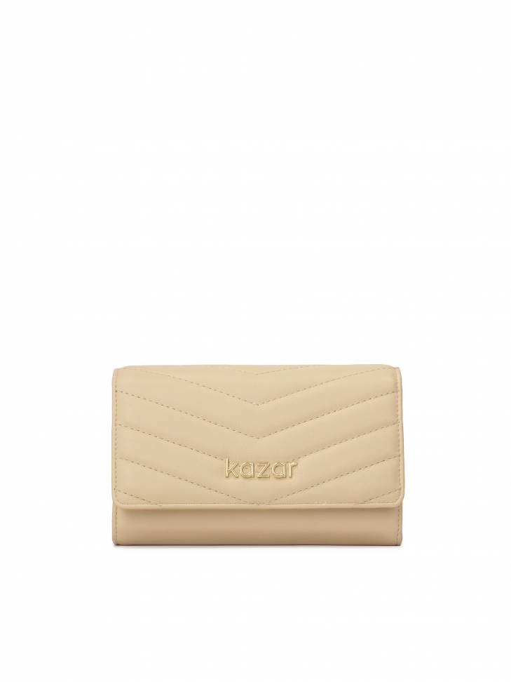 Beige leather wallet with flap