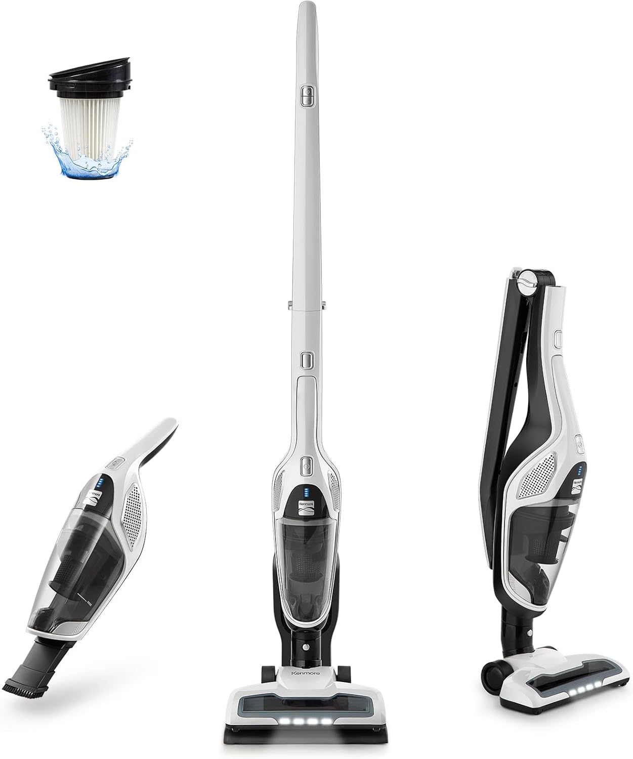 Kenmore 200 Series DS2000 Cordless Stick Vacuum Lightweight Cleaner 2-Speed Power Suction LED Headlight 2-in-1 Handheld for Hardwood Floor, Low Pile Carpet & Pet Hair