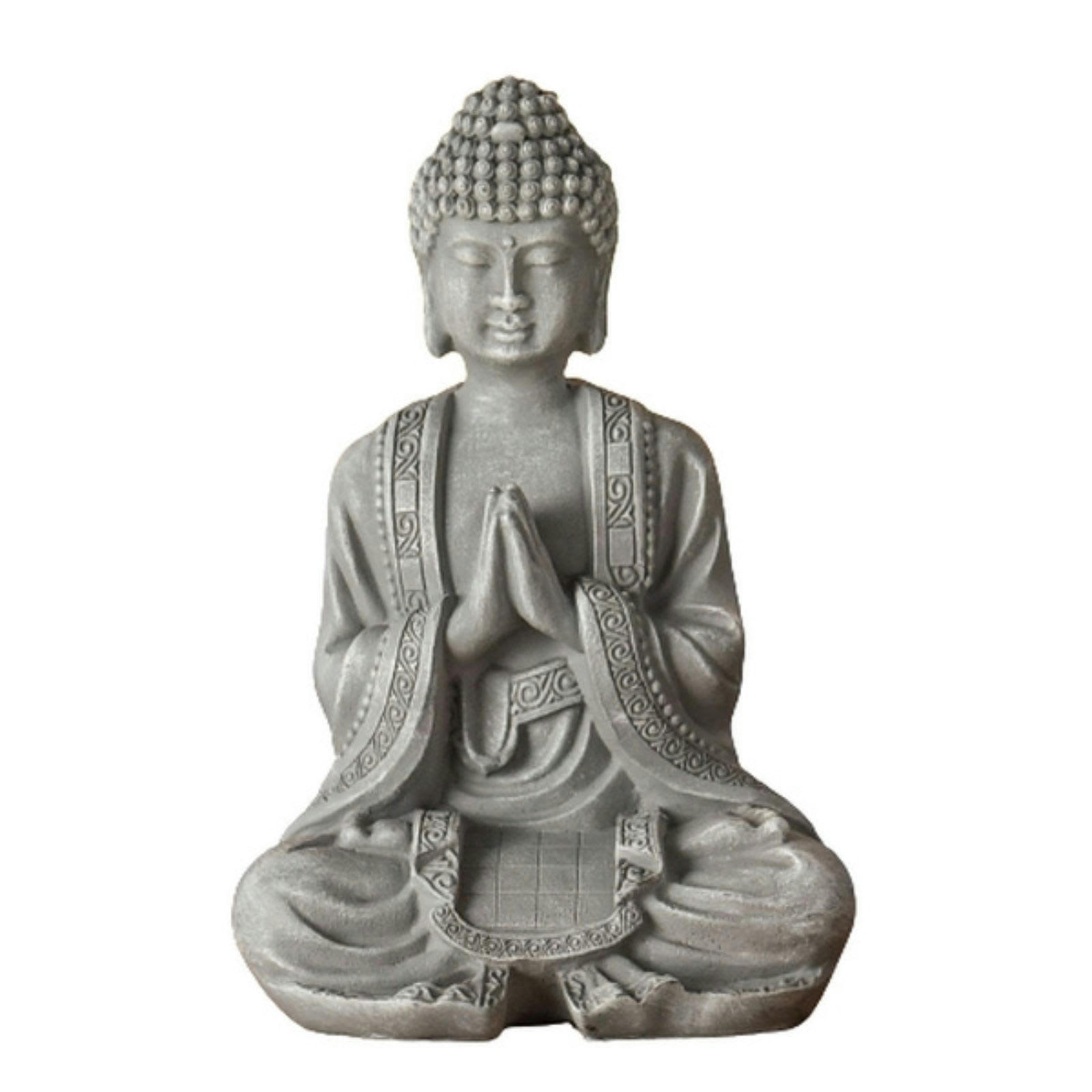 BOUDDHA - Statue déco à poser Bouddha Recueillement en résine gris - H12 cm